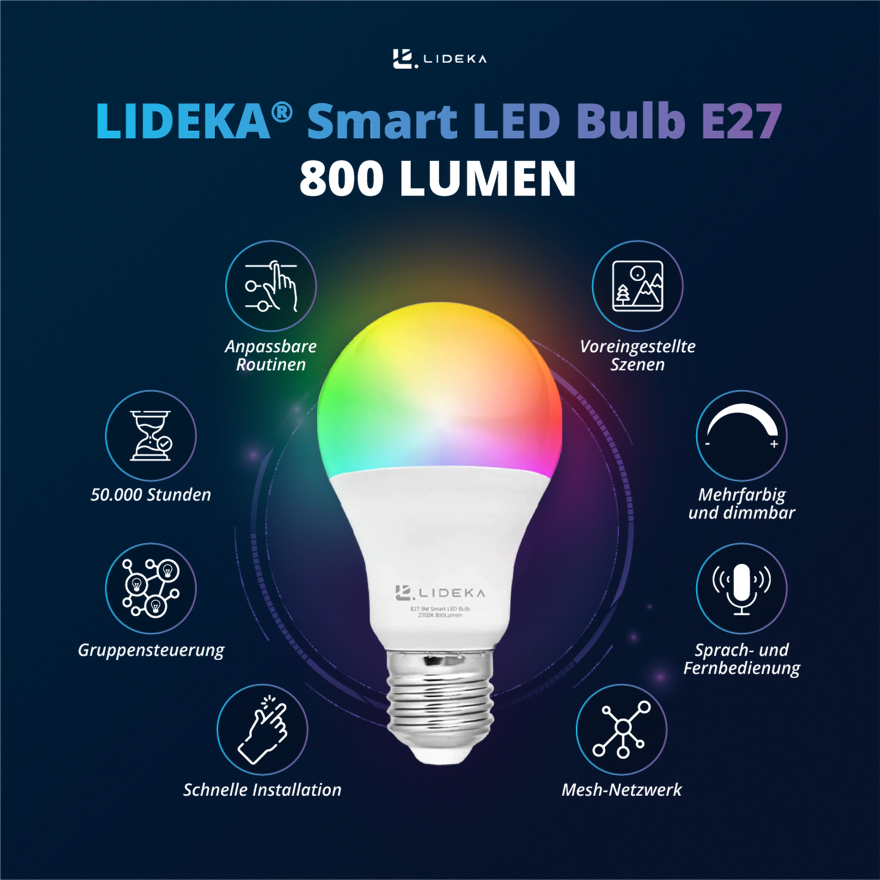 LIDEKA E27 Smart LED Lampe 3er-pack LED-Leuchtmittel Dimmbare WiFi E27 Multicolors 5 9W Watt