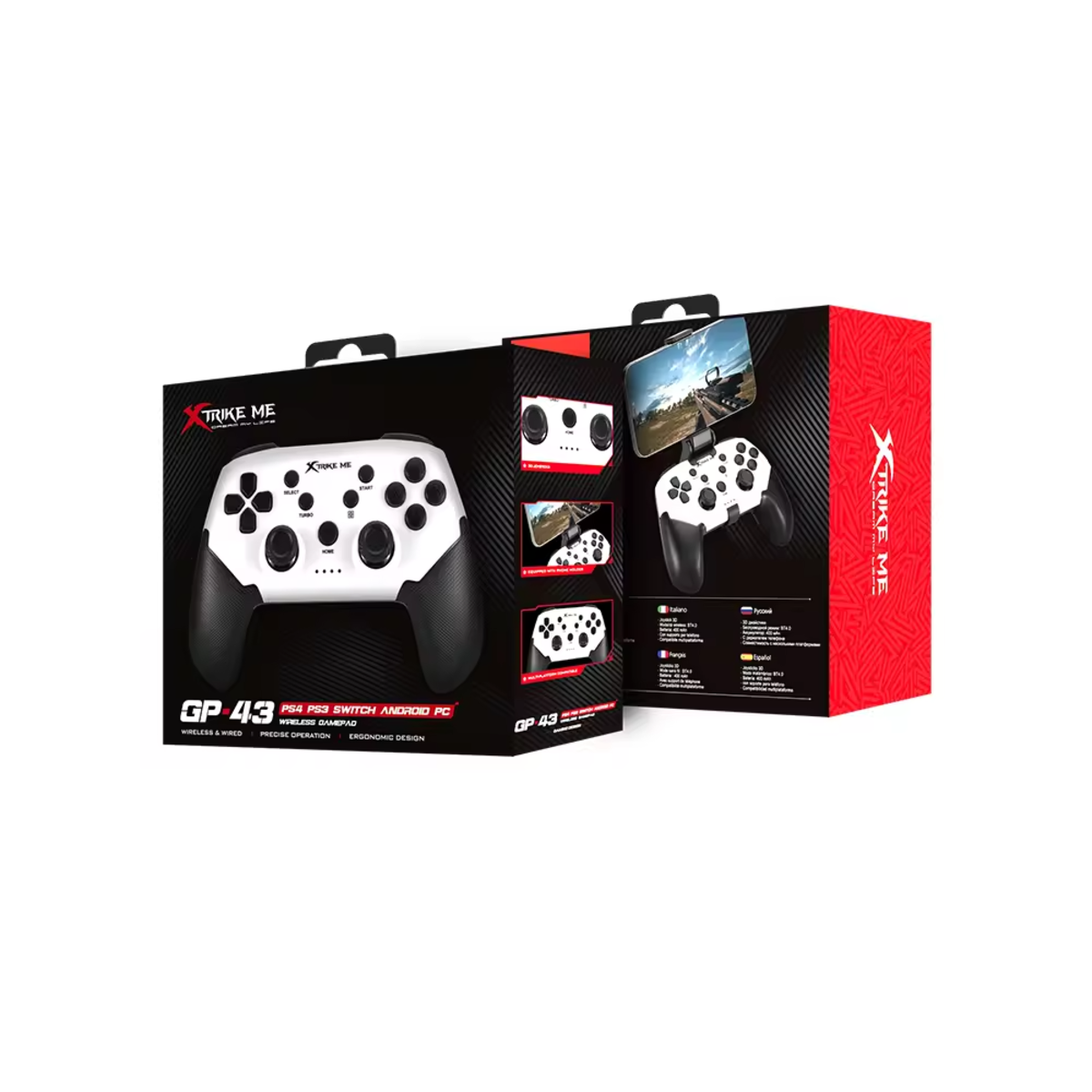 Una caja de mando de videojuegos blanca y negra con vista del mando.