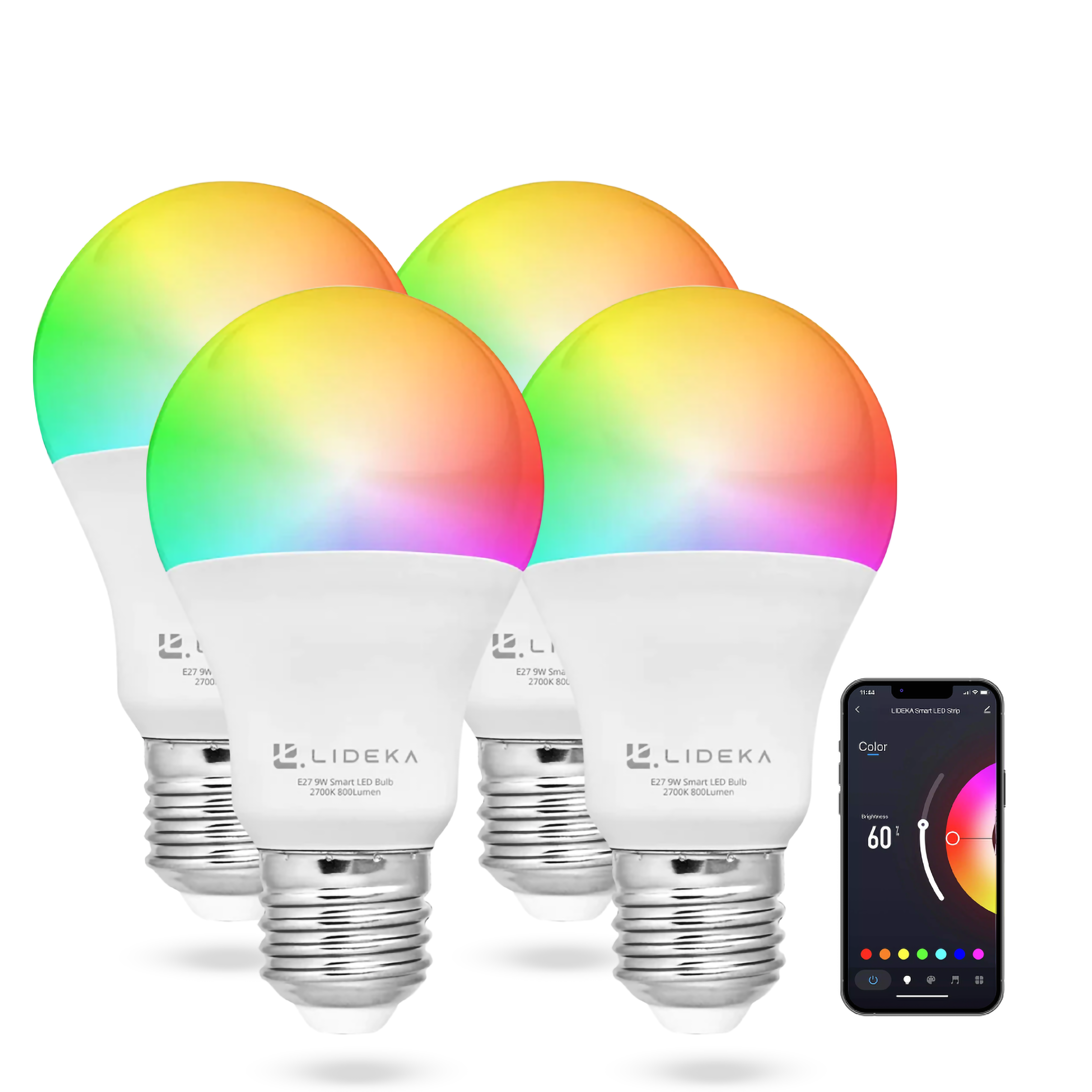 LIDEKA E27 Smart LED WiFi LED-Leuchtmittel 9W 4er-pack E27 Multicolors 5 Watt Dimmbare Lampe