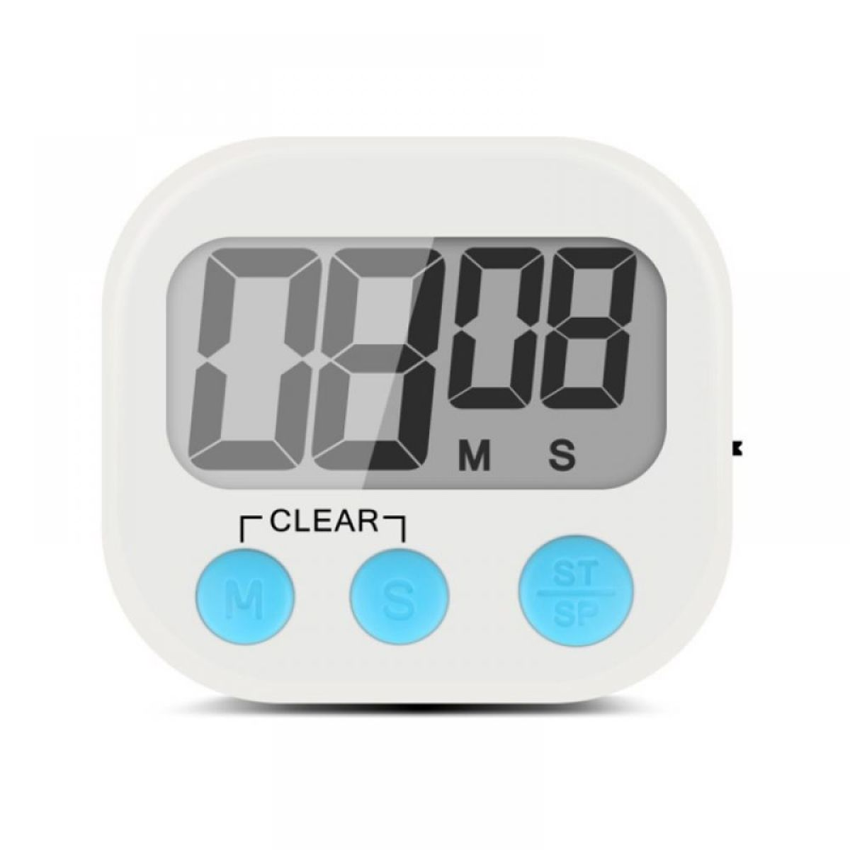 Ein weißer digitaler Timer, der 00:08 anzeigt.