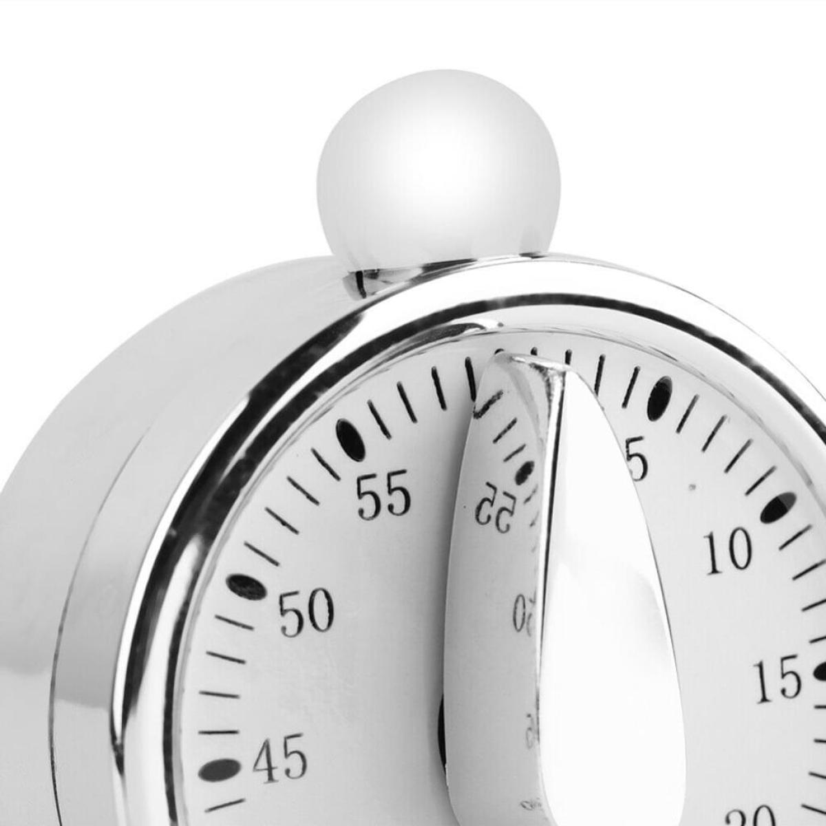 Ein silberner Küchentimer mit weißer Oberseite.