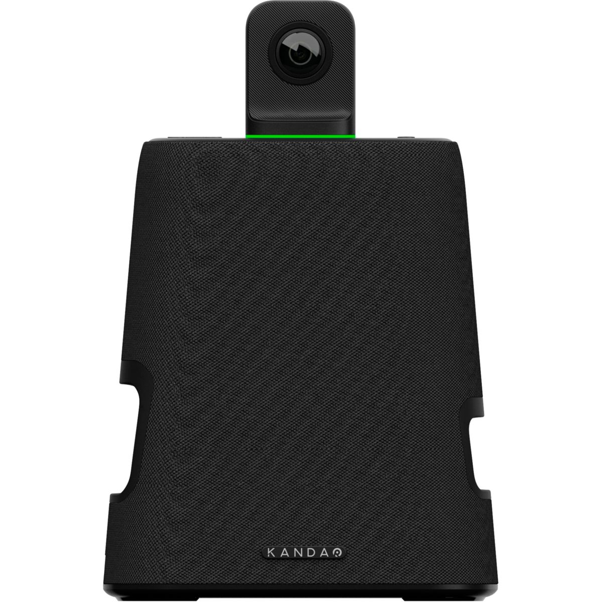 Una videocamera per videoconferenze Kandao nera. Ha un obiettivo, un microfono e una spia verde.