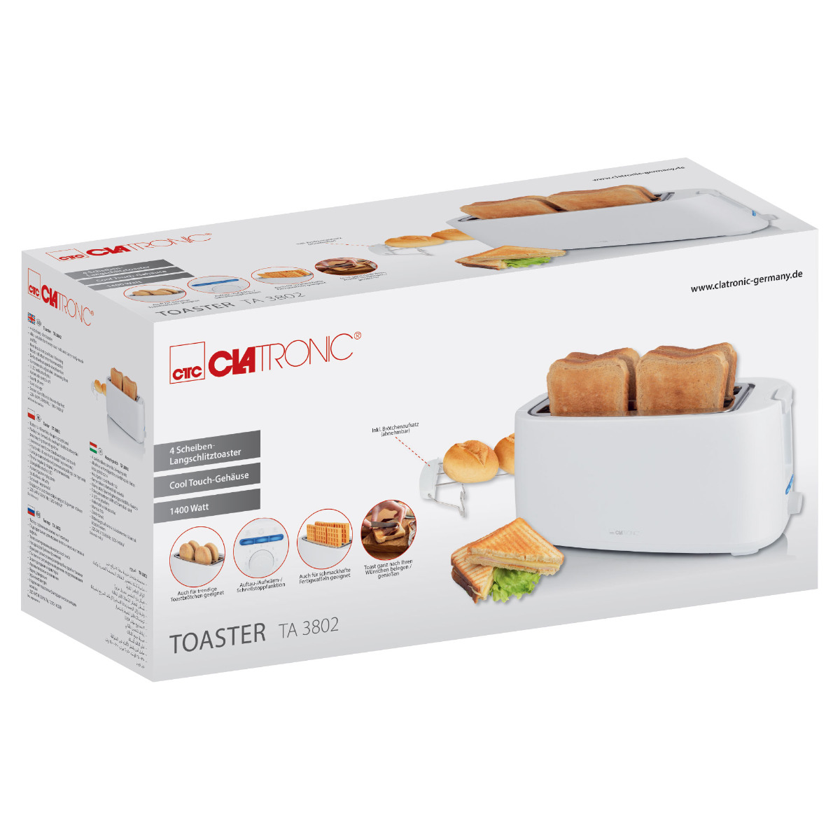CLATRONIC TA 3802 Toaster Schlitze: Watt, (1400 2) Weiß