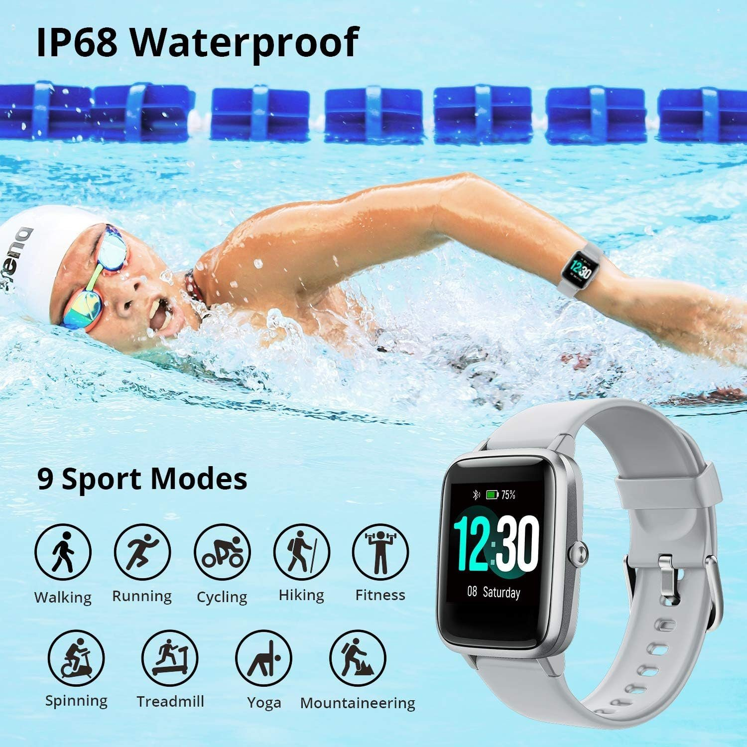 FITTOP Fitness Tracker Uhr Smartwatch Armbänd Legierung Grau 1x Silikon