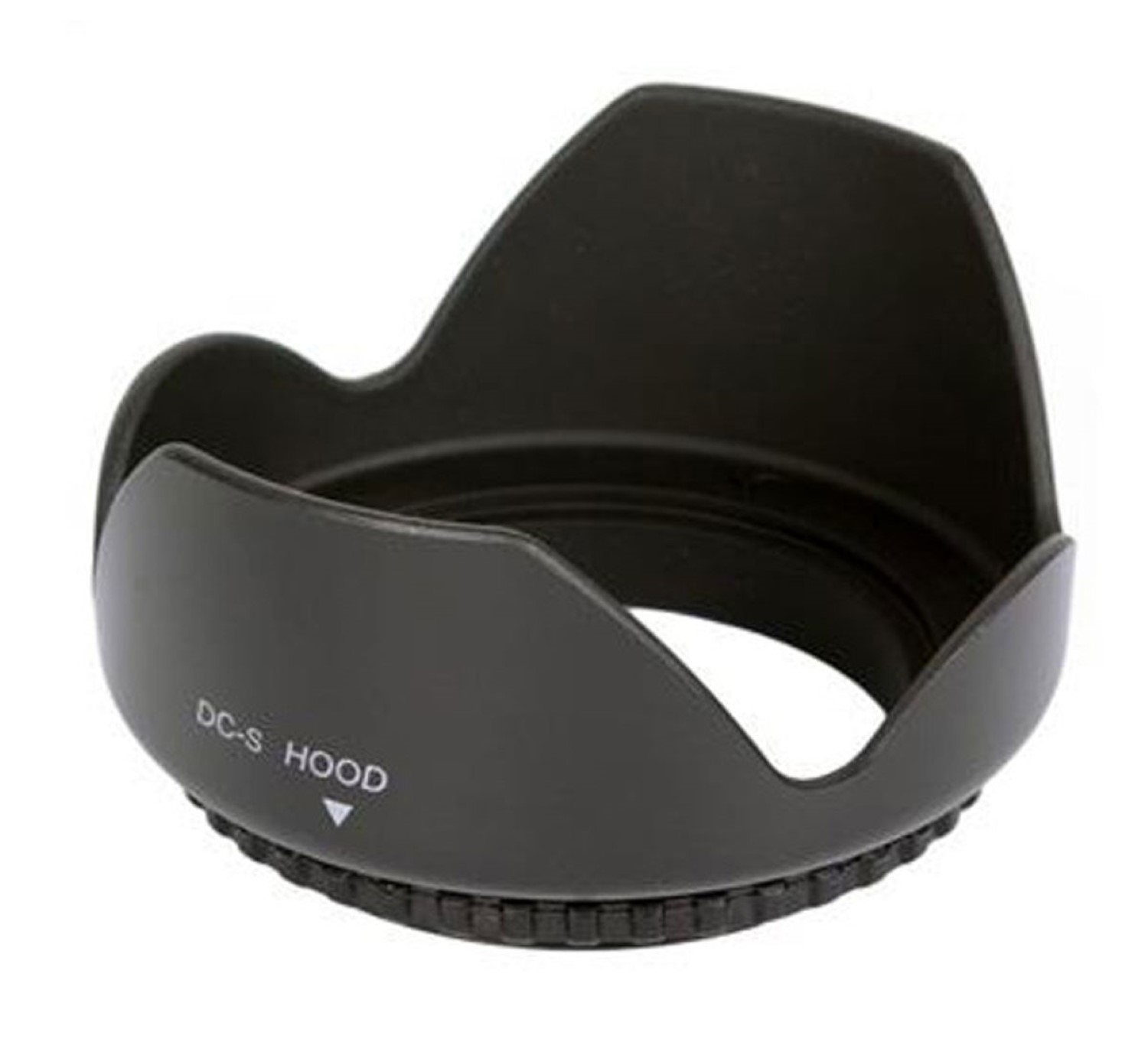 Schwarze Kamera-Objektivsonnenblende mit dem Text 'DC-S HOOD'.