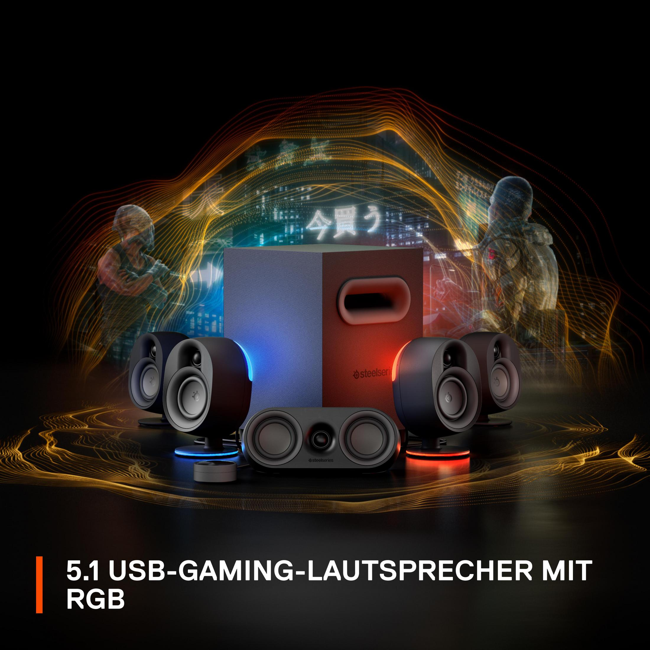 Zestaw głośników do gier z subwooferem i oświetleniem RGB.