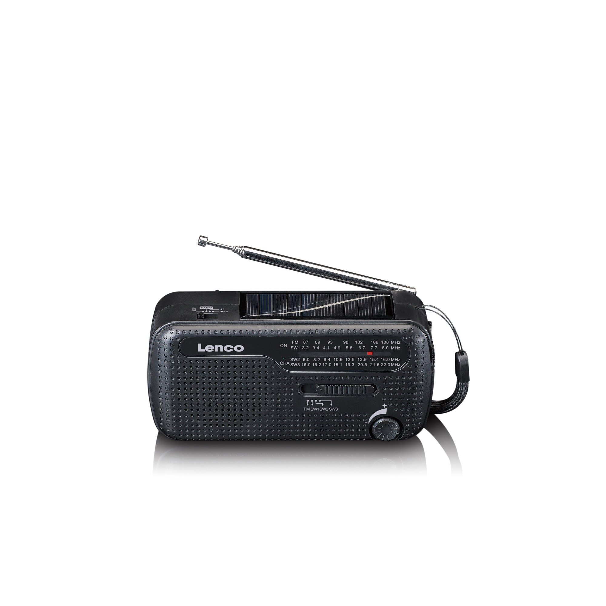 LENCO FM, und mit Tragbares Kurbelradio, Notfall MCR-112BK einem - Powerbank in Radio Aufziehfunktion,Taschenlampe Schwarz -