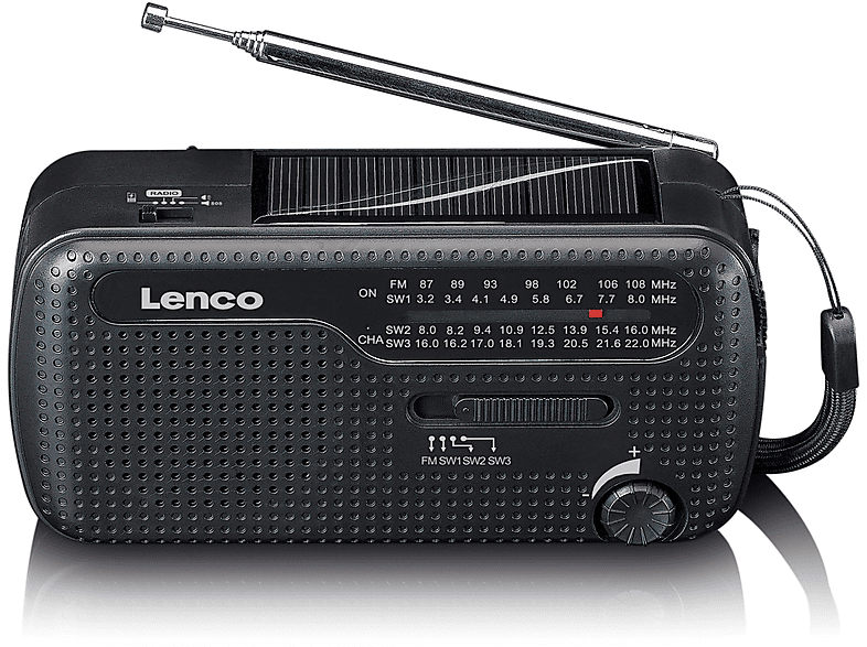 Radio LENCO MCR-112BK - Kurbelradio, Aufziehfunktion,Taschenlampe mit einem und Powerbank - Tragbares in Notfall FM, Schwarz