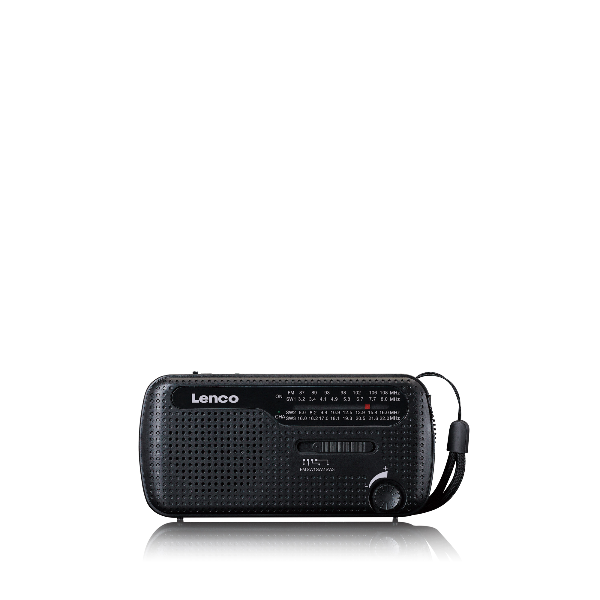 Radio LENCO MCR-112BK - Kurbelradio, Aufziehfunktion,Taschenlampe mit einem und Powerbank - Tragbares in Notfall FM, Schwarz