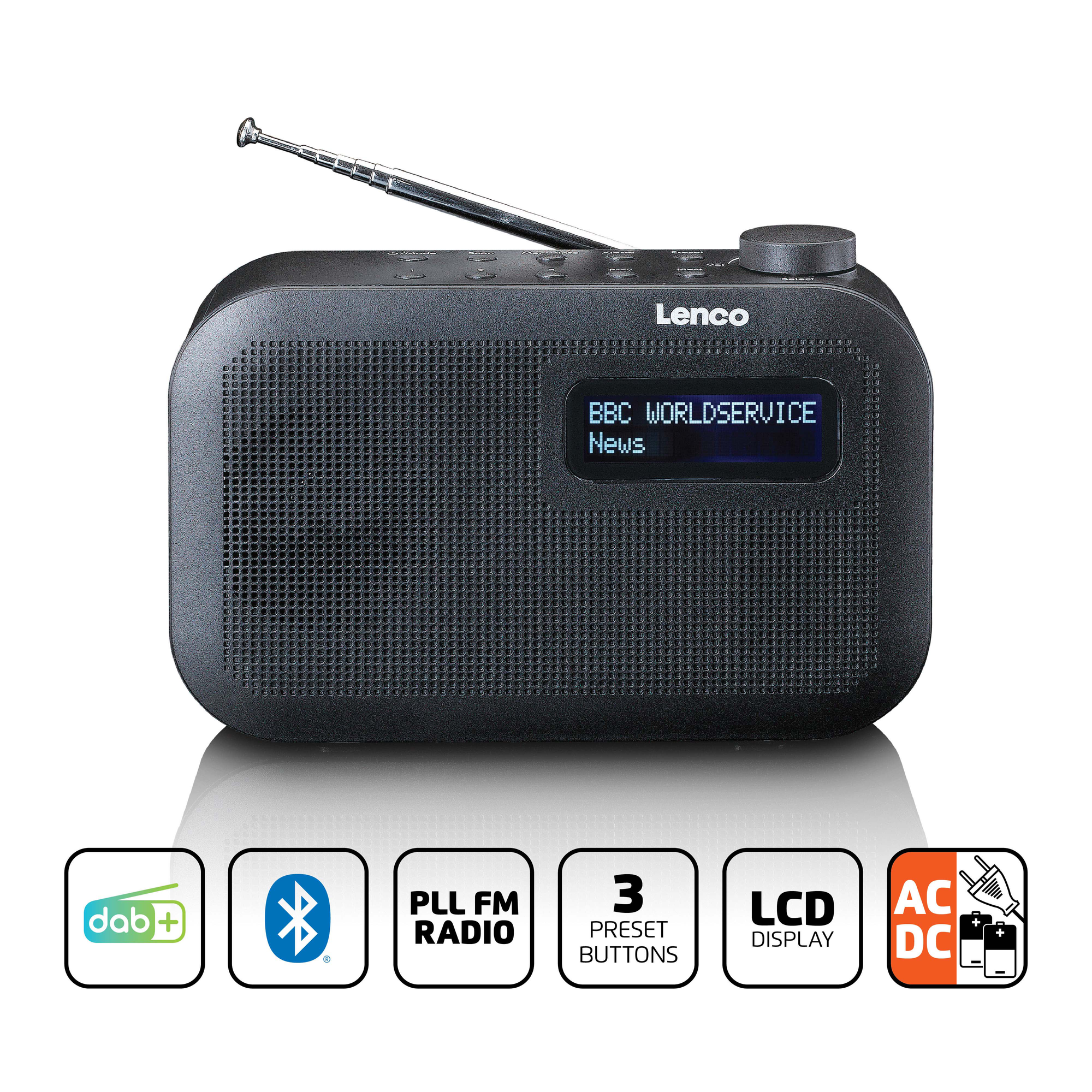 LENCO PDR-016BK Radio, DAB, FM, Bluetooth, Schwarz