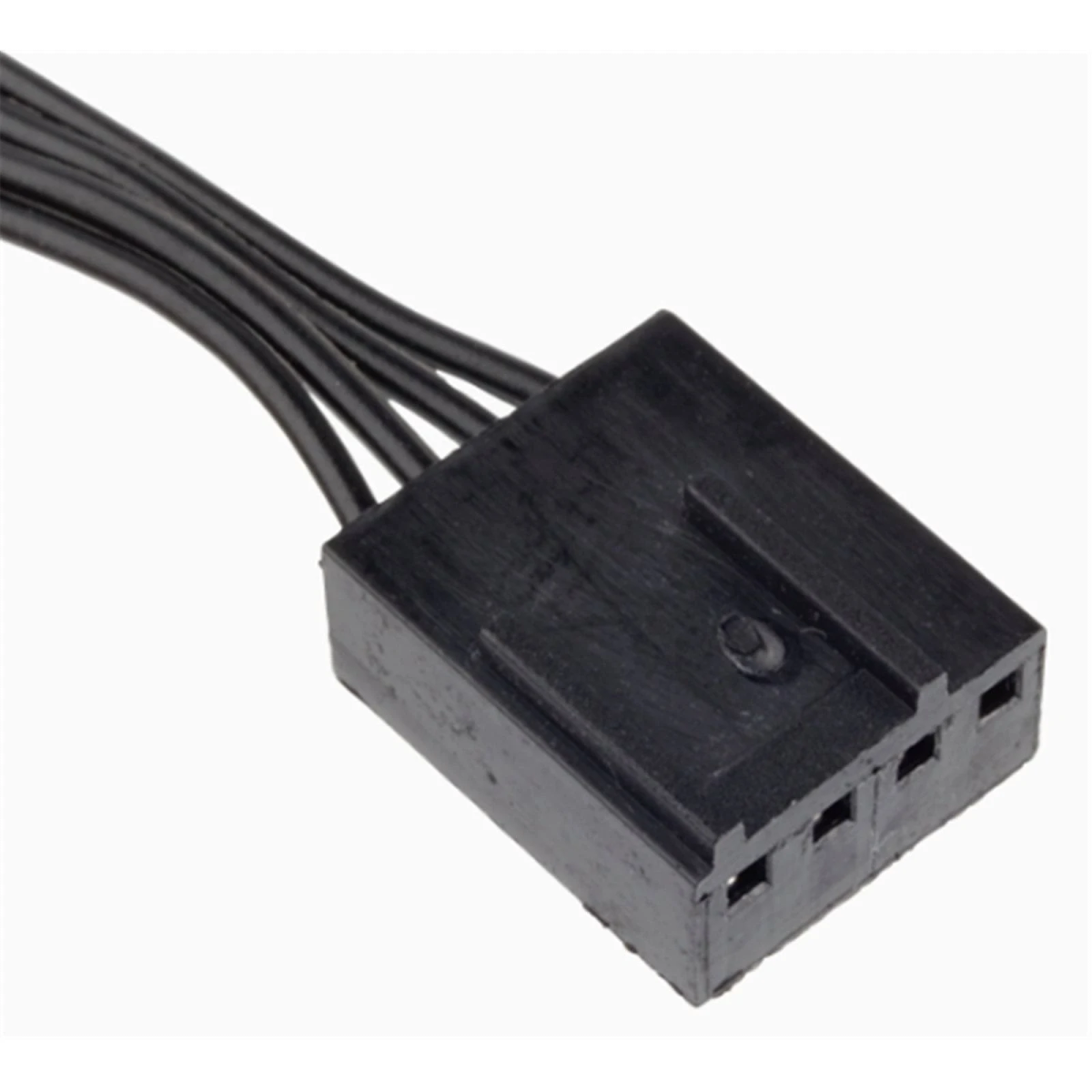 Ein schwarzer Stecker mit mehreren Drähten, der zum Verbinden von Komponenten in der Elektronik verwendet wird.
