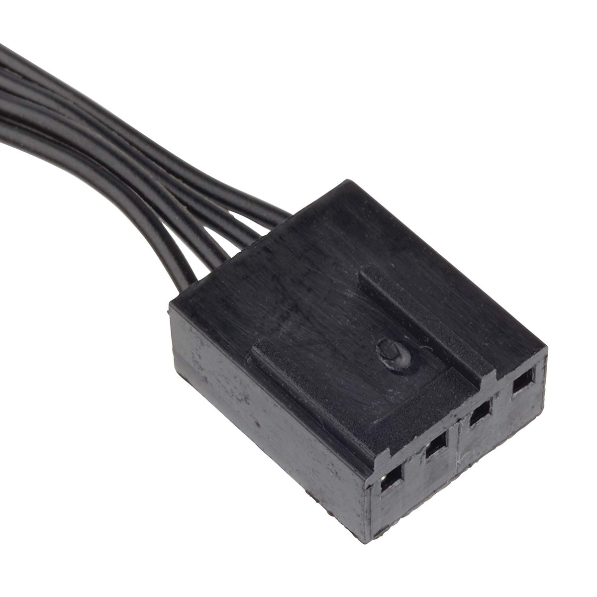 Schwarzer 3-poliger Stecker mit drei schwarzen Drähten.