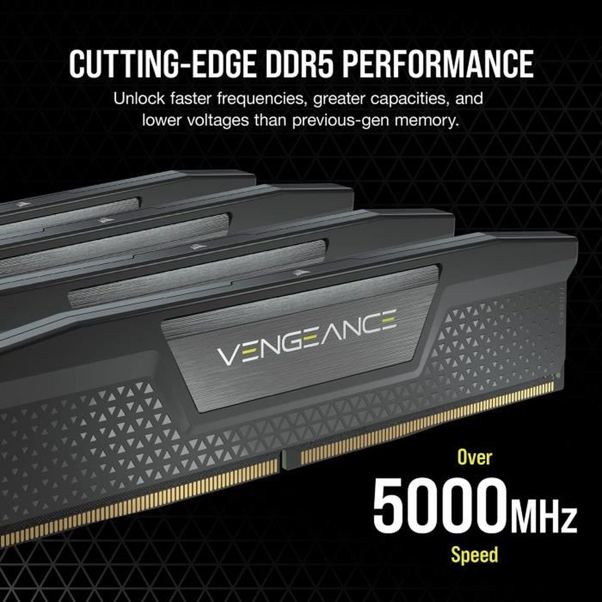 Nahaufnahme von drei schwarzen Computer-RAM-Riegeln mit 'VENGEANCE'-Logo.