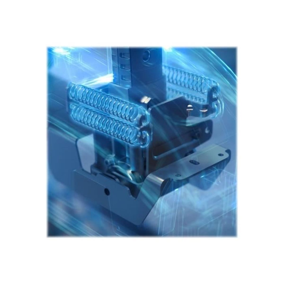 Abstract image of a device's internal parts, with blue glowing light effects.