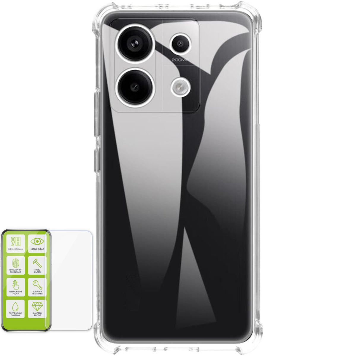 H9 Backcover, WIGENTO Hülle Xiaomi, Schock Produktset + Note TPU Transparent 13, Hartglas, Redmi