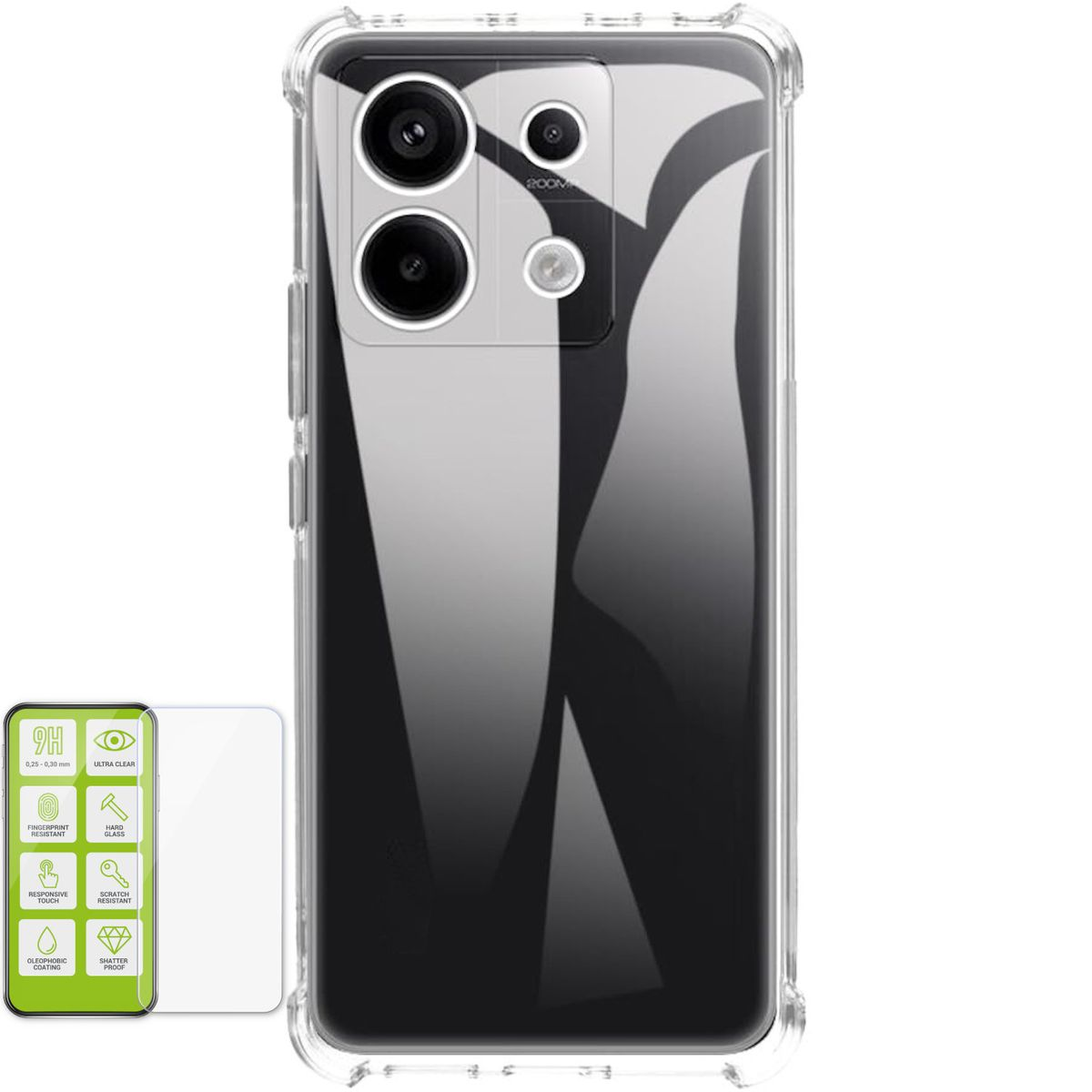 WIGENTO Produktset Hartglas, Schock Transparent 13, Backcover, + Xiaomi, Redmi Hülle TPU H9 Note