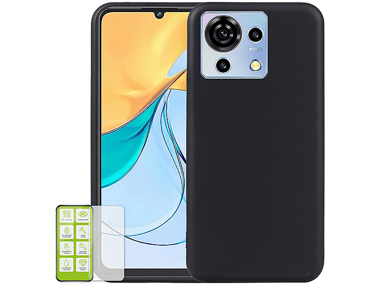 Backcover, + ZTE, Hartglas, Hülle V50 Schwarz WIGENTO TPU Vita, dünn H9 Schutz Produktset Blade