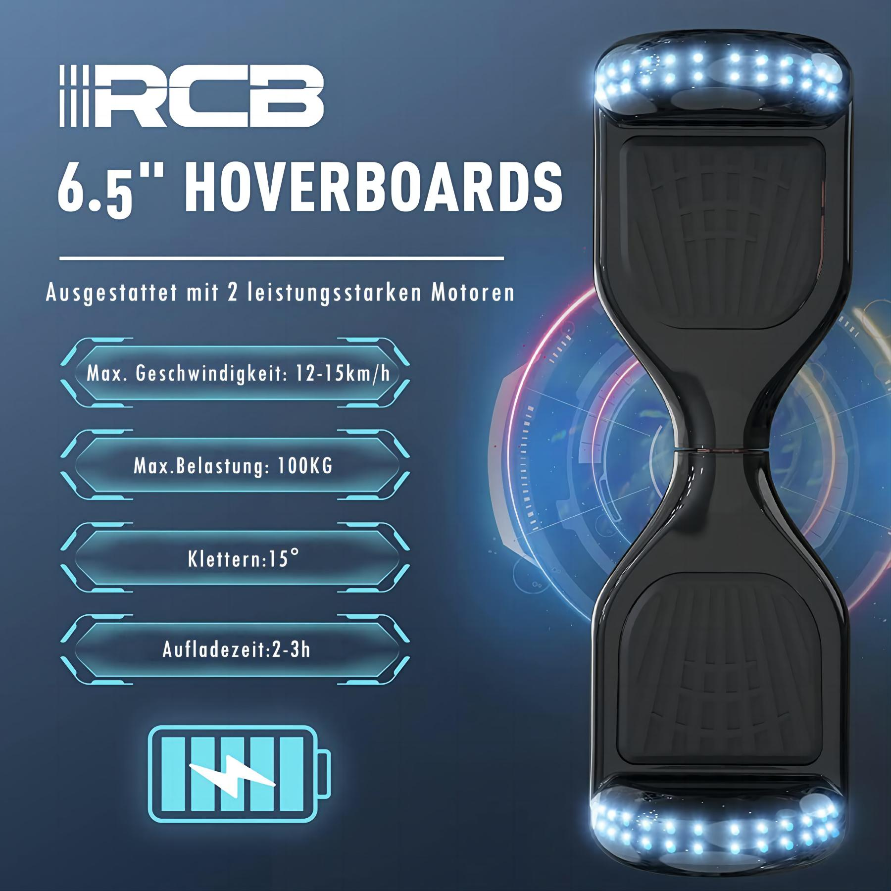 RCB Hoverboard für Kinder Zoll, Kohlenschwarz) (6,5 Balance Board