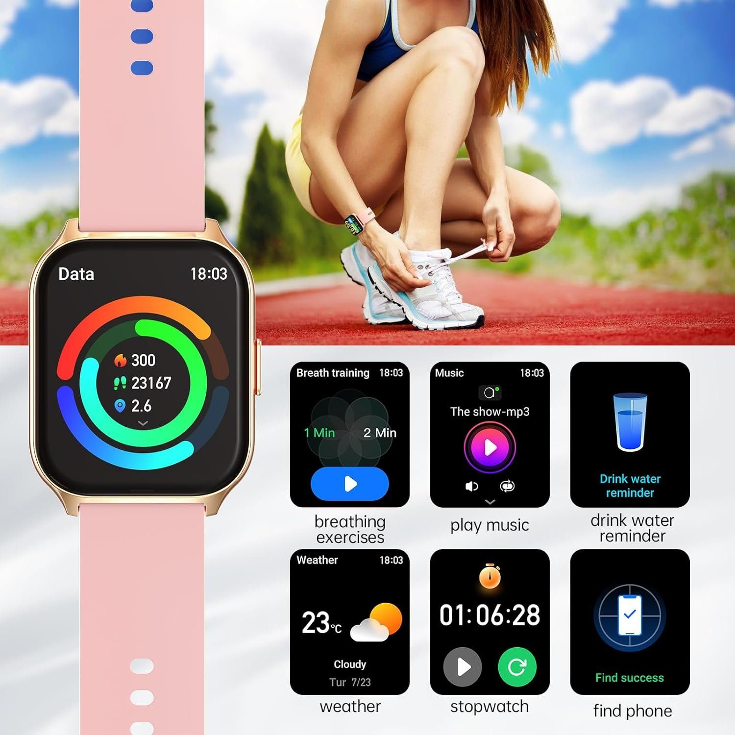 Rosa Legierung Smartwatch 1x Armbanduhr Fitness Armbänd COOLINK Silikon,