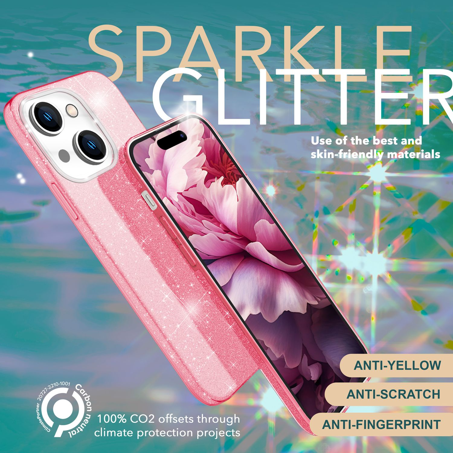 15, iPhone Backcover, NALIA Apple, Hülle, Pink Glitzer