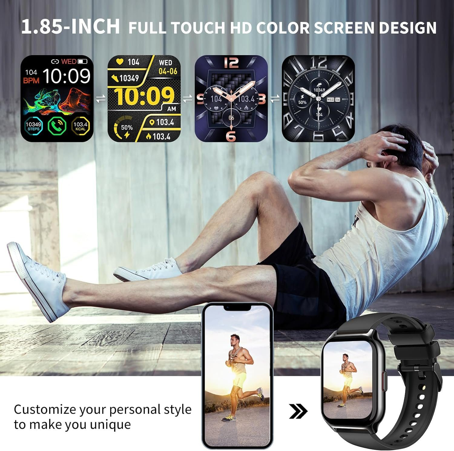 Smartwatch COOLINK Legierung Armbänd Silikon, Armbanduhr 1x Fitness Schwarz