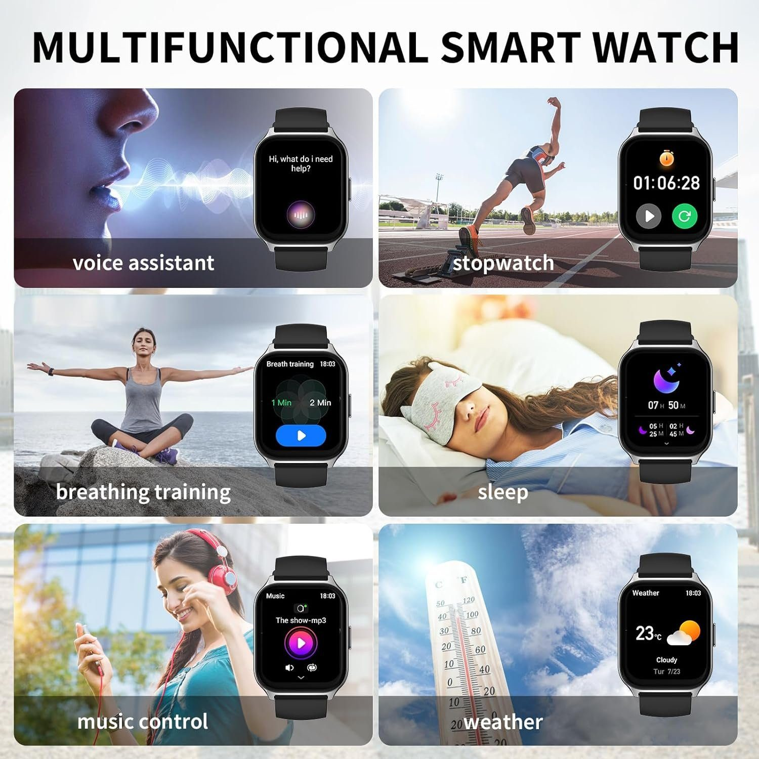 COOLINK Fitness Armbanduhr Smartwatch Schwarz Legierung Armbänd Silikon, 1x
