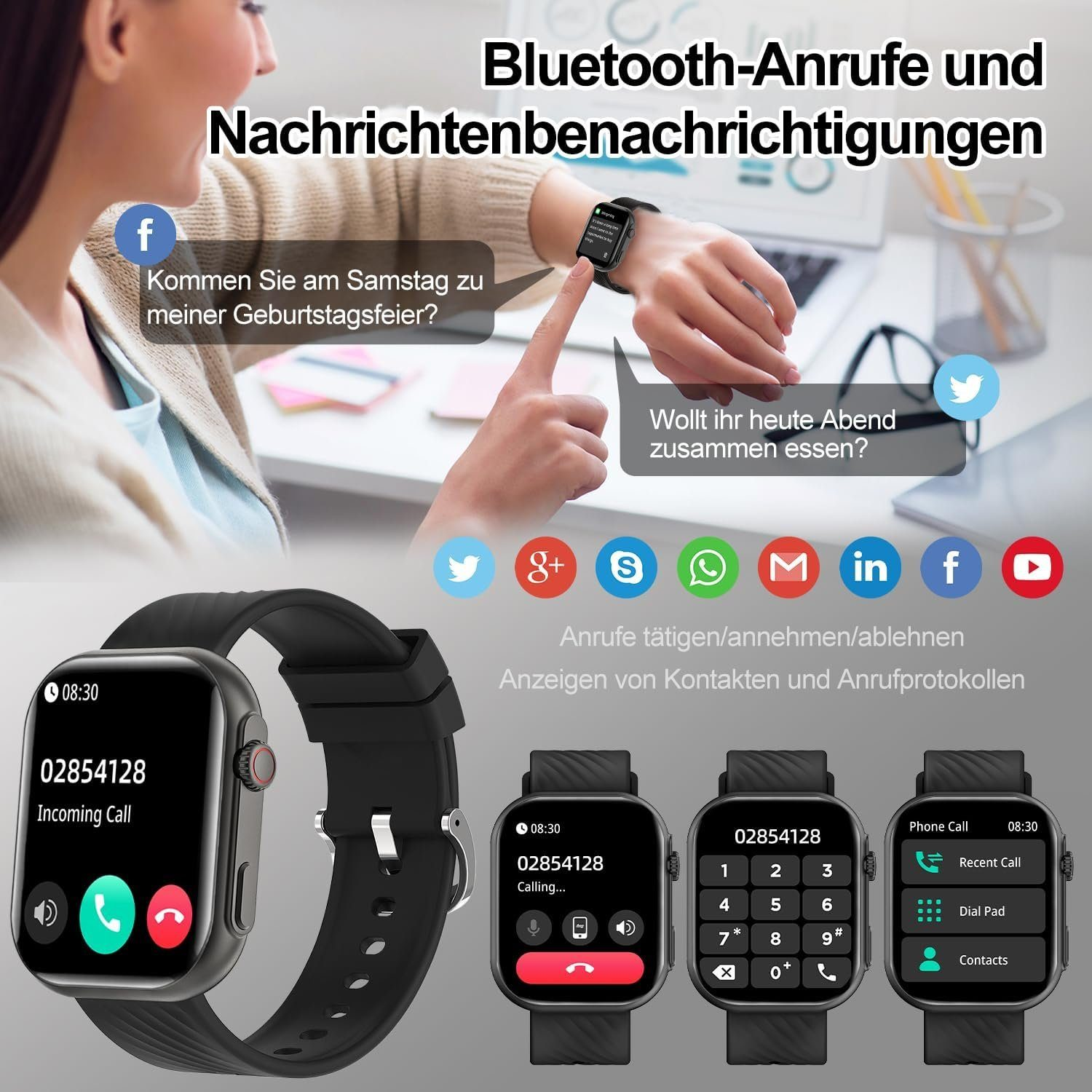 ULTIMEA Fitnessuhr Sportuhr Smartwatch Schwarz Legierung Silikon, 1x Armbänd