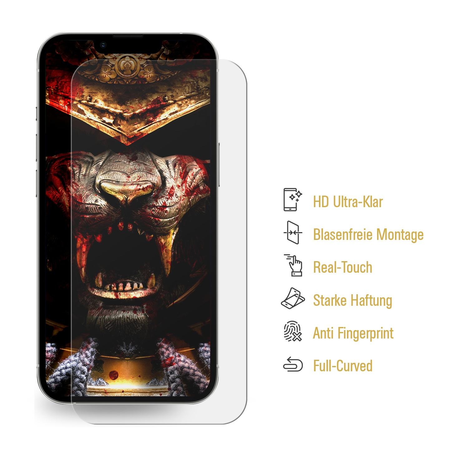 Telefon mit Displayschutz, Bild eines wilden Tigers.