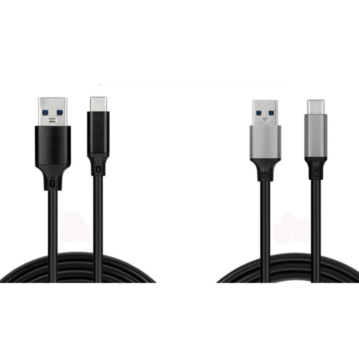 Zwei USB-Kabel, schwarze und silberne Stecker, USB-A zu USB-C.
