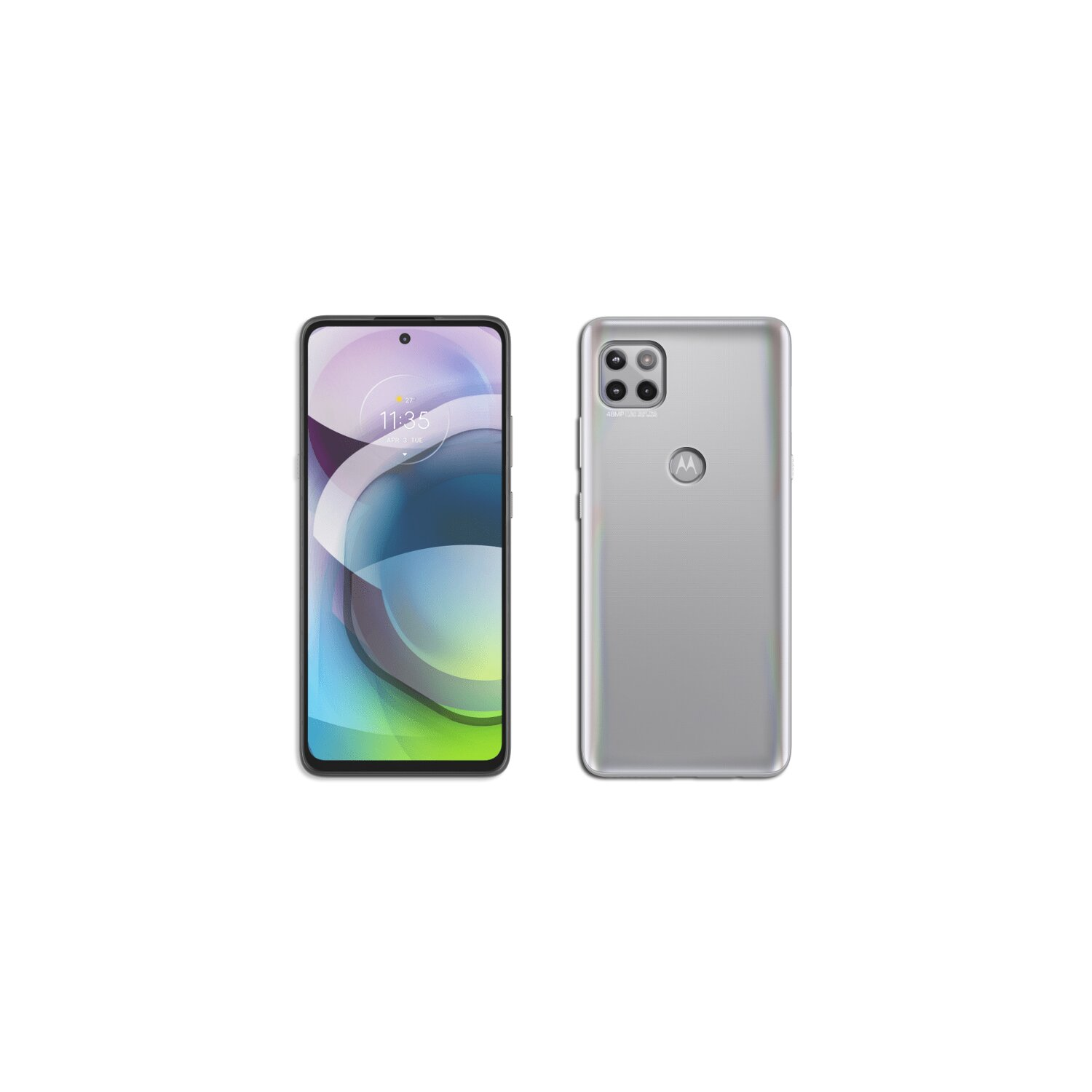 Due smartphone. Uno con lo schermo acceso che mostra l'ora e l'altro che mostra il retro.