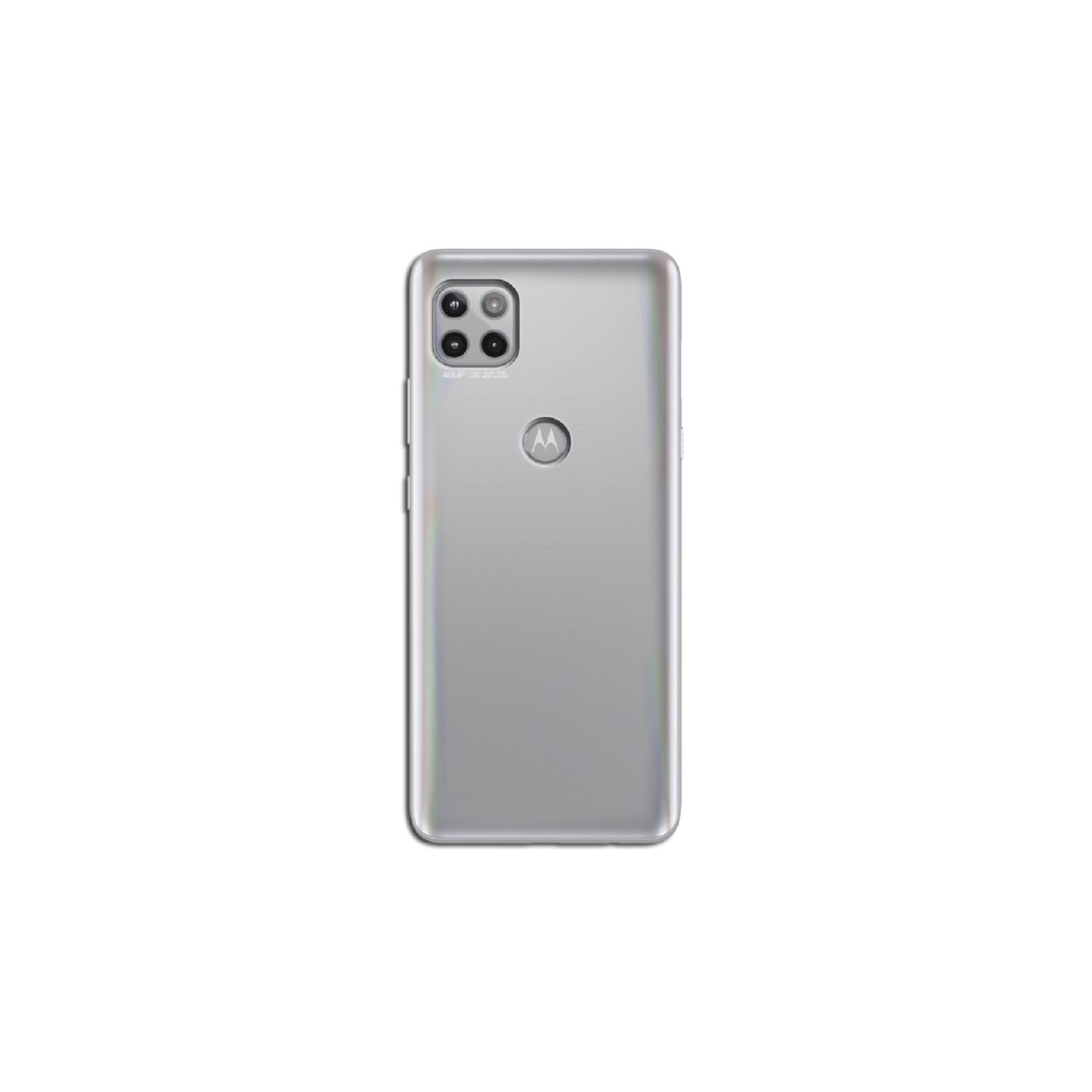 Un retro telefono argento con fotocamera e logo Motorola.