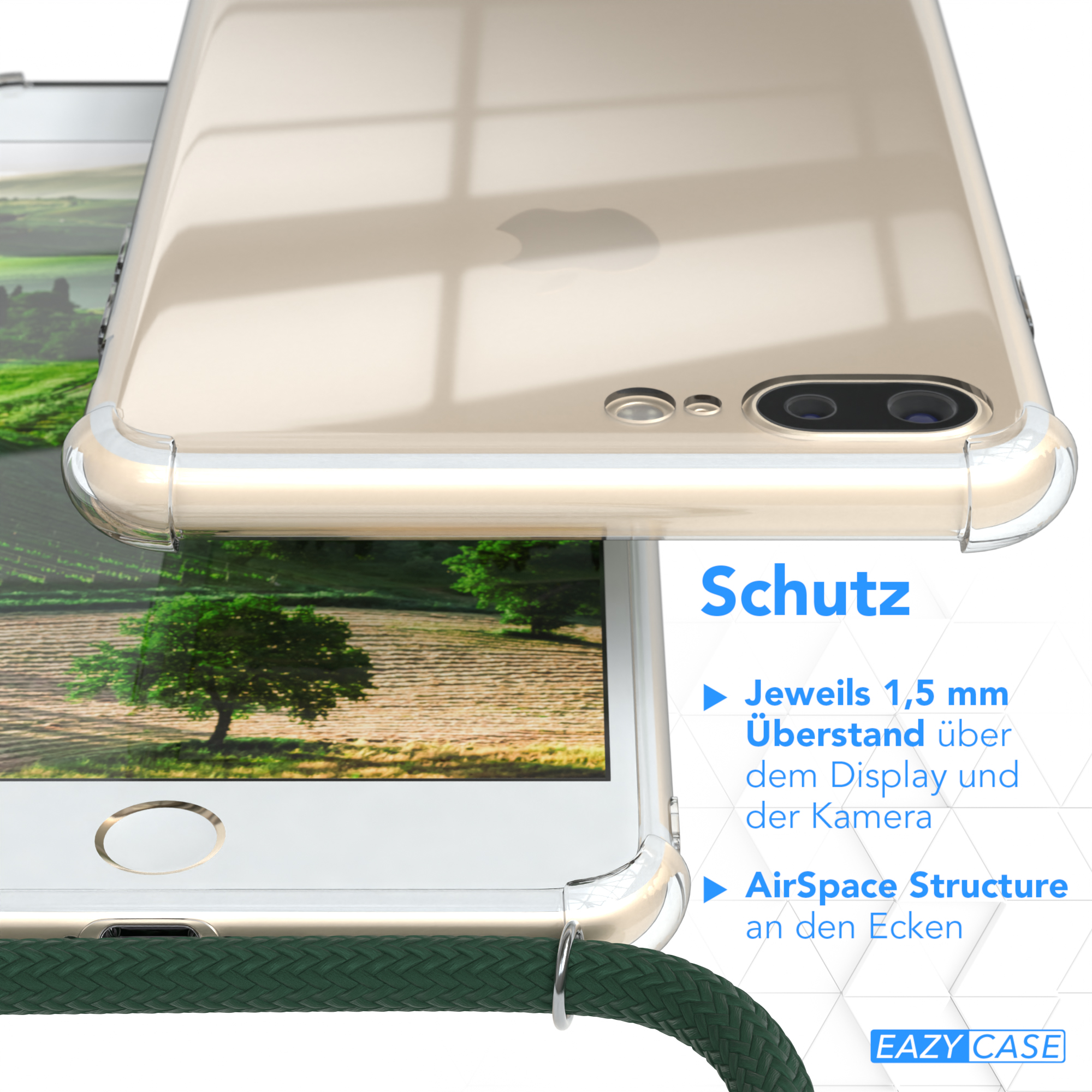 EAZY CASE Chain Plus, Gold Clips 7 / normal, Grün Plus / Apple, iPhone Umhängetasche, 8