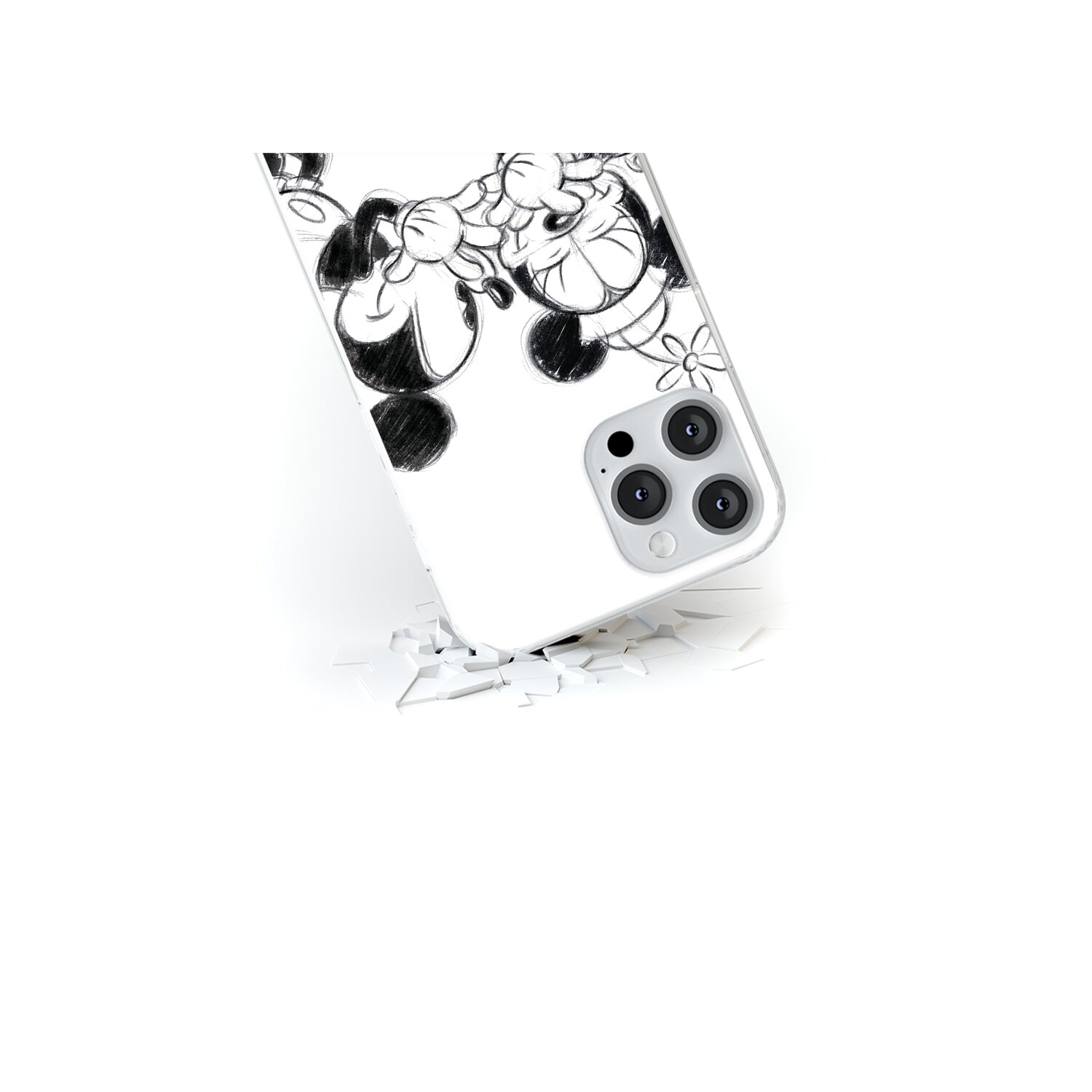 Handyhülle mit Minnie Mouse und Mickey Mouse Cartoon, stürzt ab.