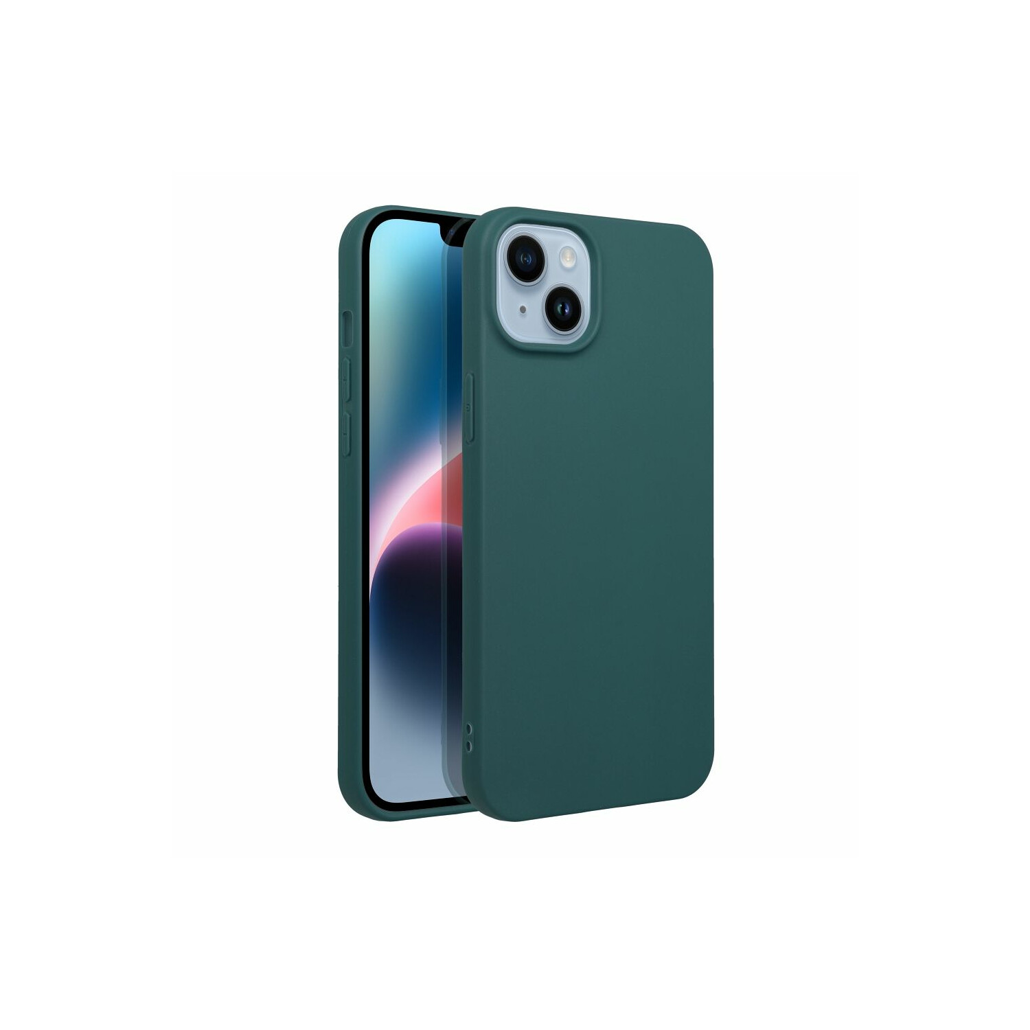 Telefono verde con protezione schermo trasparente e custodia verde, isolato su sfondo bianco.