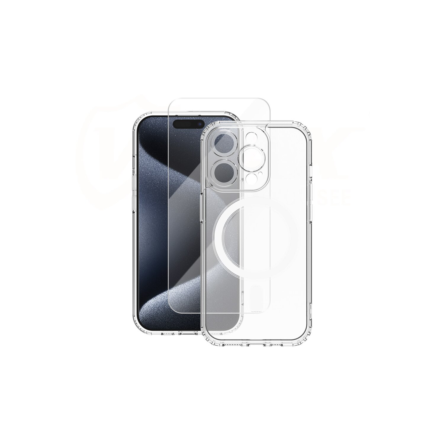 COFI Set MagSafe 15, Transparent Premium Hülle Apple, Glas Backcover, 2,5D iPhone + Schutzglas