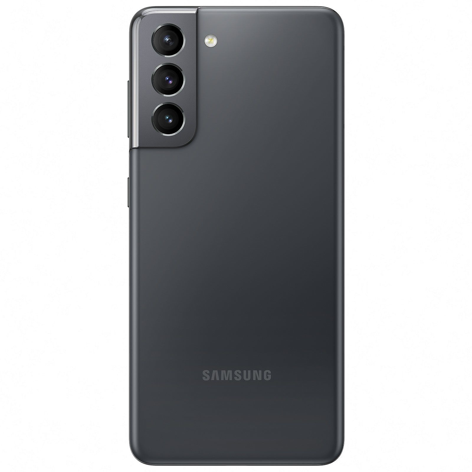 Dunkelgraues Samsung-Handy mit drei Kameras auf der Rückseite.