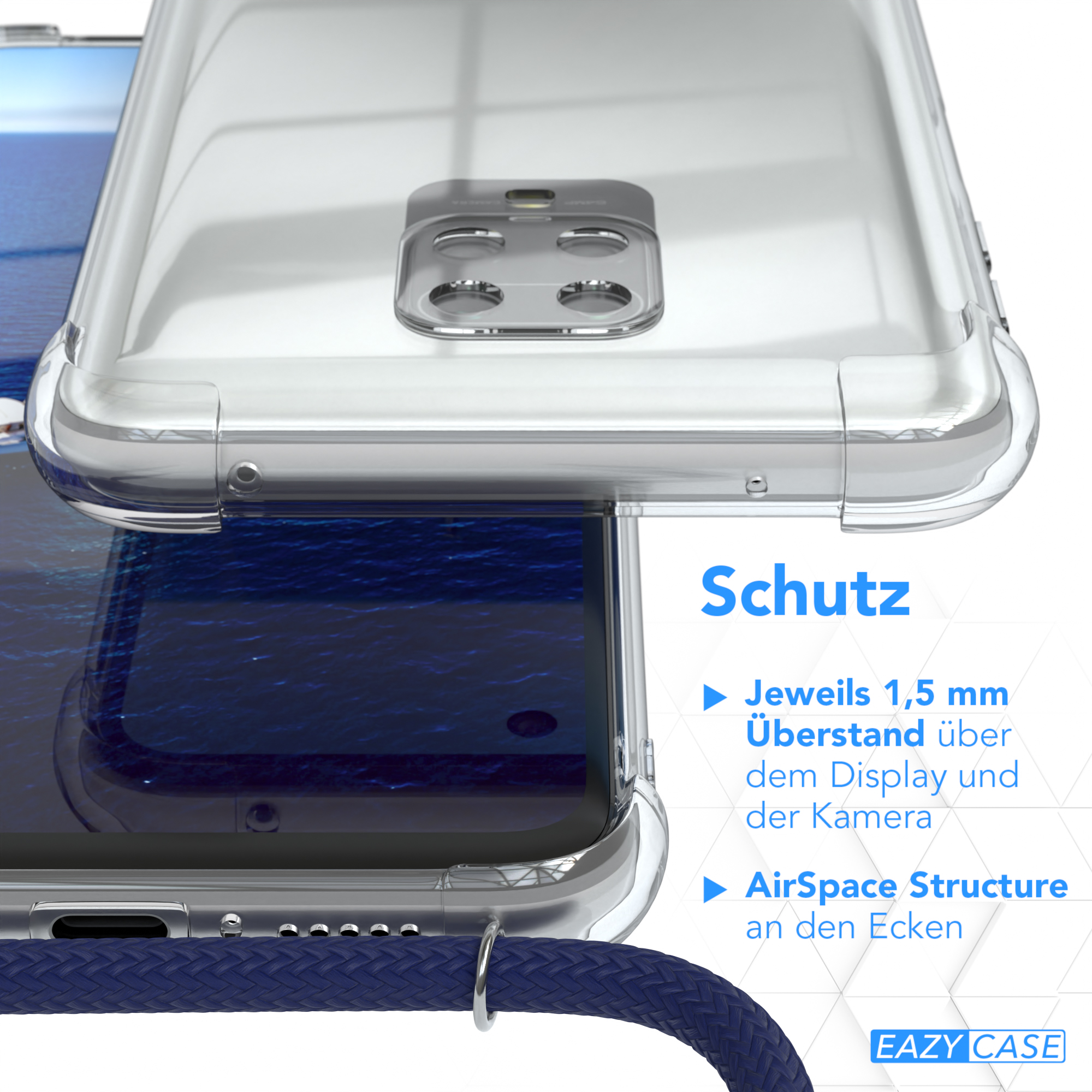 EAZY CASE Chain normal, Xiaomi, 9S / / / Blau Pro Max, 9 Redmi Umhängetasche, Pro Clips 9 Silber Note