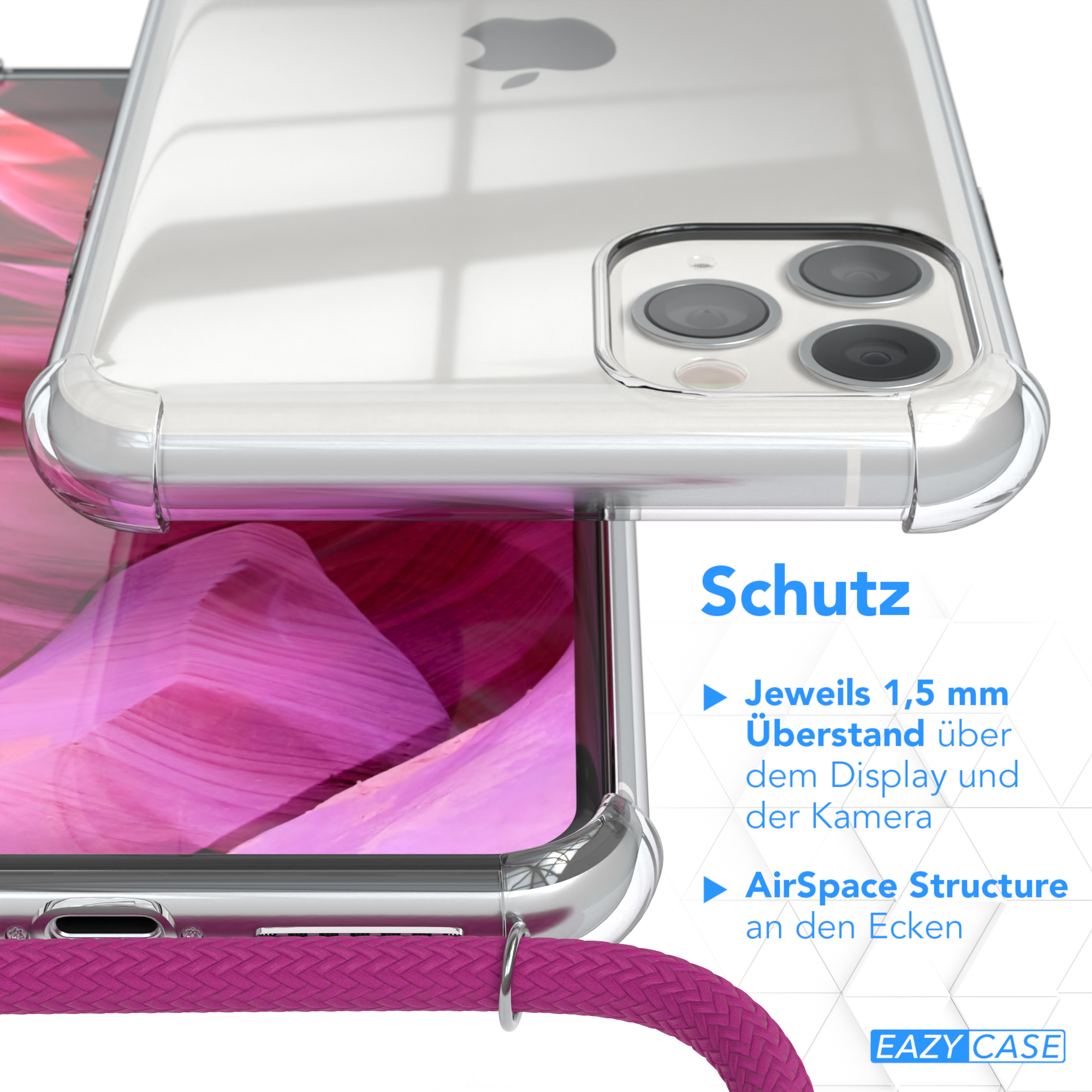 EAZY CASE Silber Max, Pink Pro Clips normal, Chain Umhängetasche, iPhone Apple, / 11