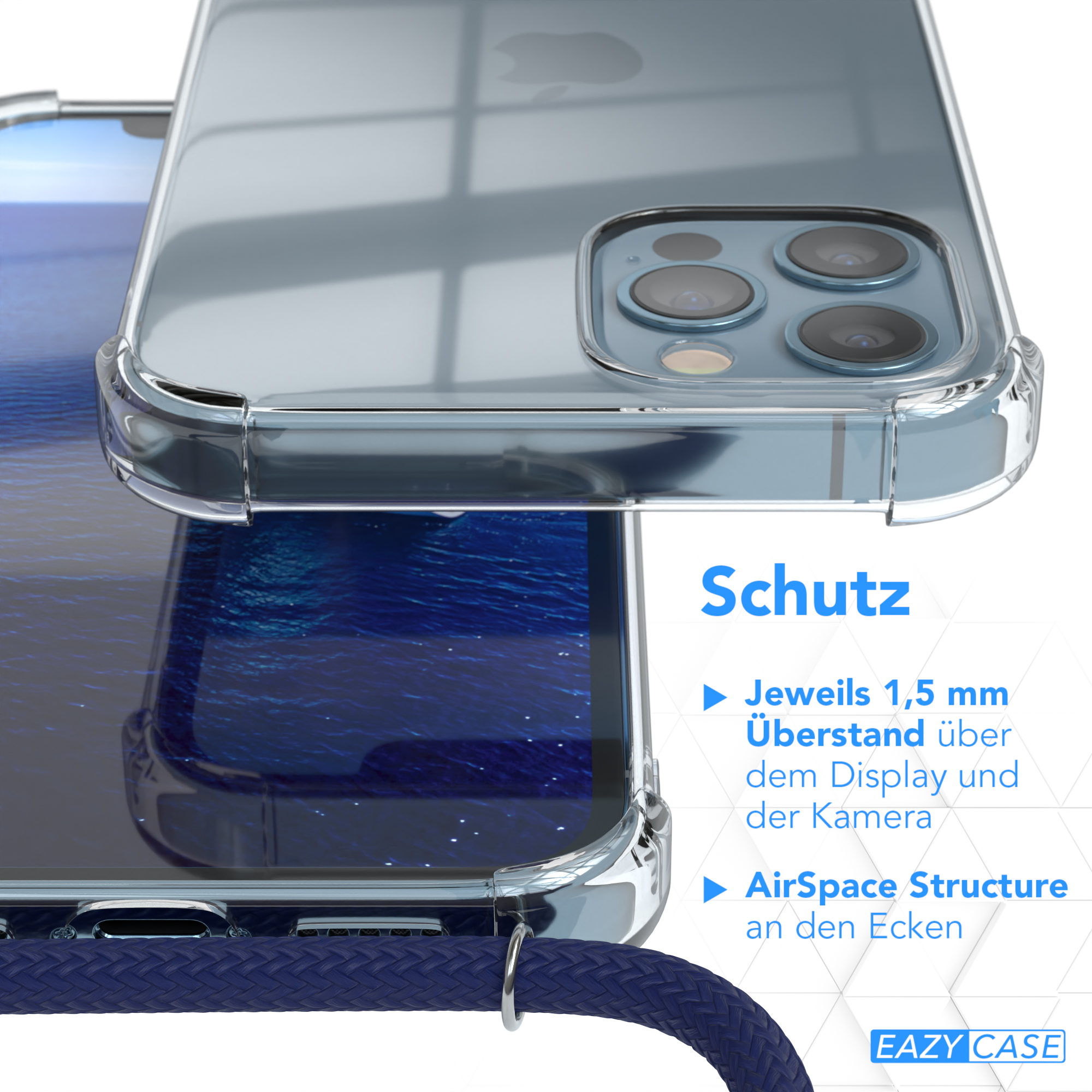 EAZY CASE Clips 12 iPhone Blau Chain Silber 12 Pro, / Apple, Umhängetasche, / normal