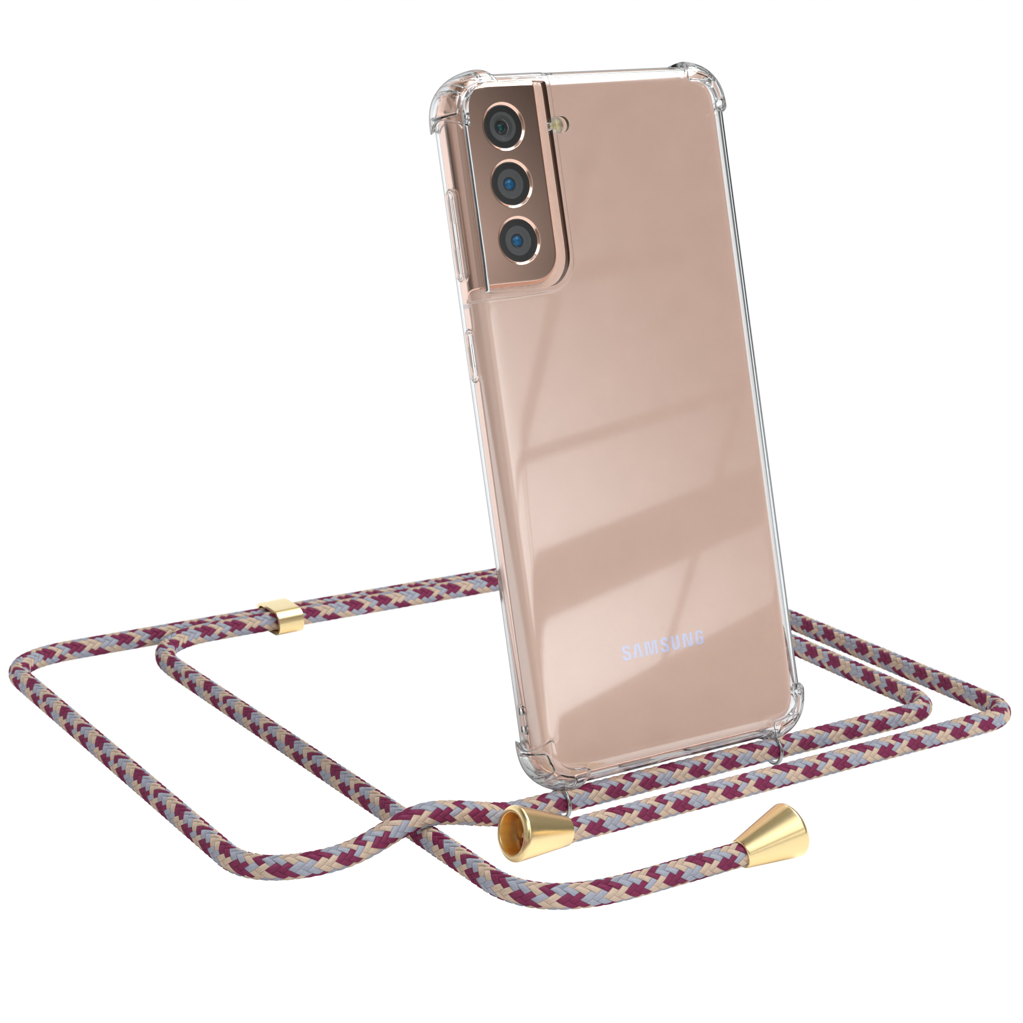 EAZY CASE normal, Galaxy 5G, Beige Camouflage Gold Rot Samsung, S21 Umhängetasche, Chain Plus / Clips