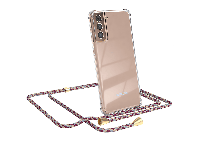EAZY CASE Chain normal, Umhängetasche, Samsung, Galaxy S21 Plus 5G, Rot Beige Camouflage / Clips Gold