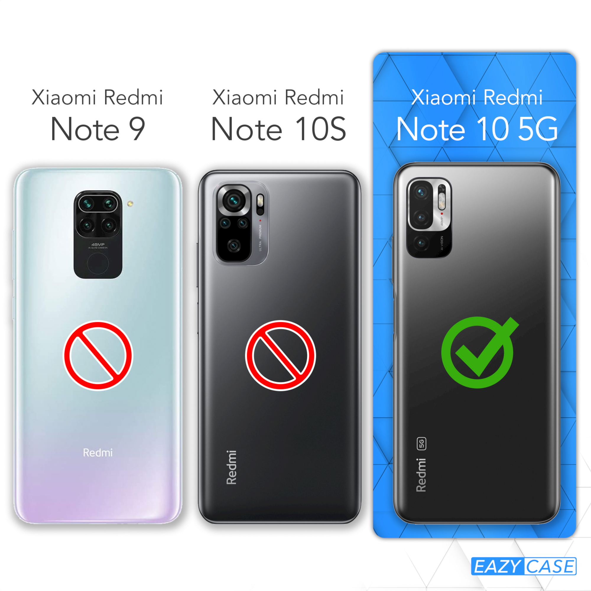 Drei Smartphones zeigen Rückseiten mit einem 'Nein'-Symbol und einem Häkchen.