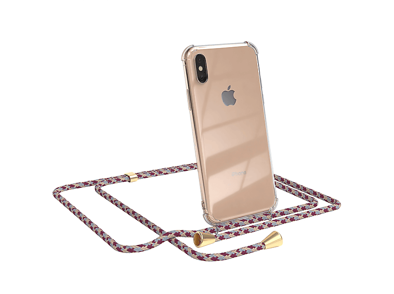 EAZY CASE Chain normal, Umhängetasche, Apple, iPhone XS Max, Rot Beige Camouflage / Clips Gold