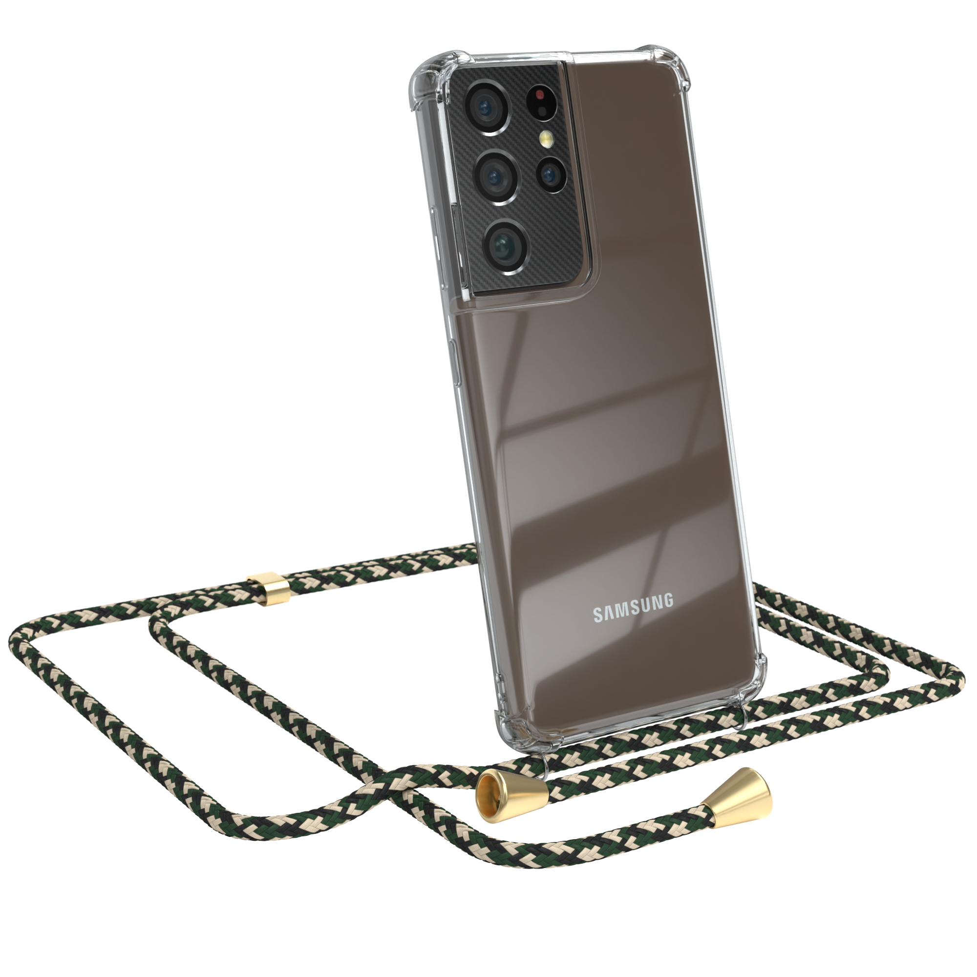 EAZY CASE Chain normal, Umhängetasche, Galaxy 5G, S21 Camouflage / Ultra Clips Gold Samsung, Grün