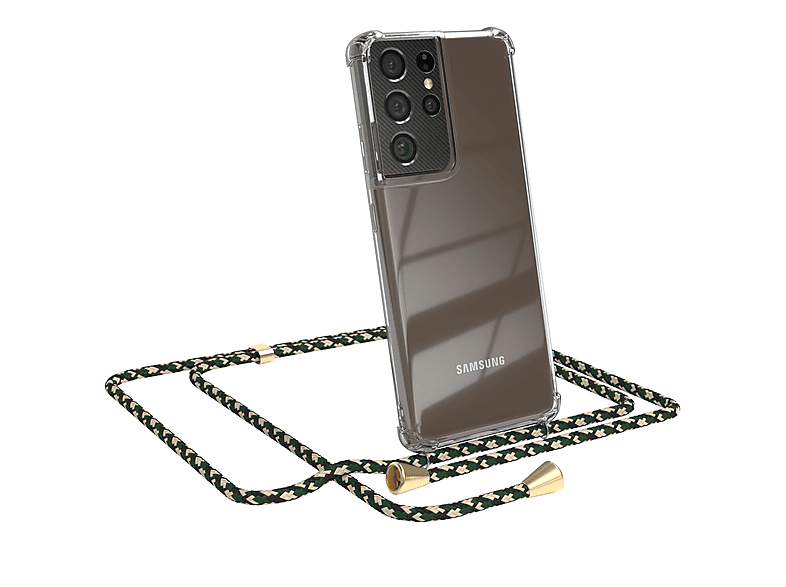 EAZY CASE Chain Umhängetasche, Grün Clips Samsung, Ultra normal, Camouflage S21 / 5G, Galaxy Gold
