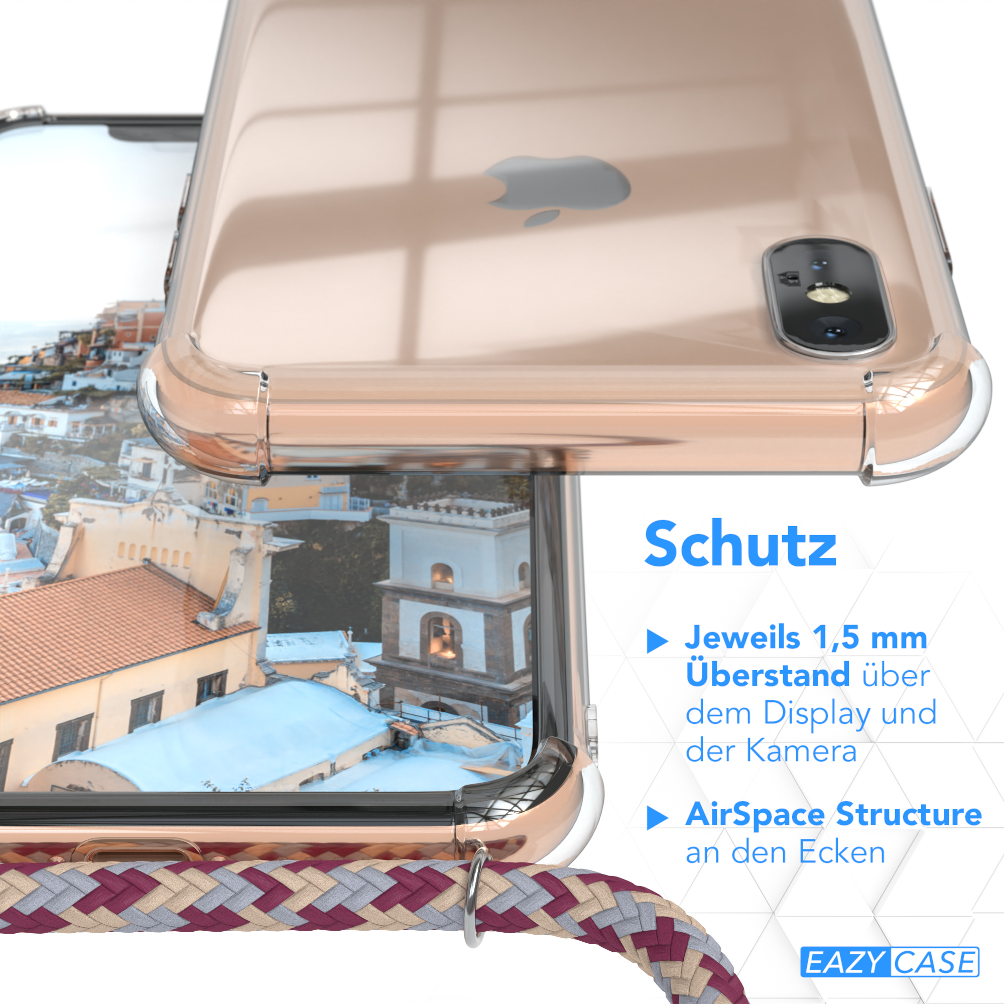 EAZY CASE normal, iPhone Camouflage Chain Umhängetasche, Rot Apple, Max, / Gold XS Clips Beige