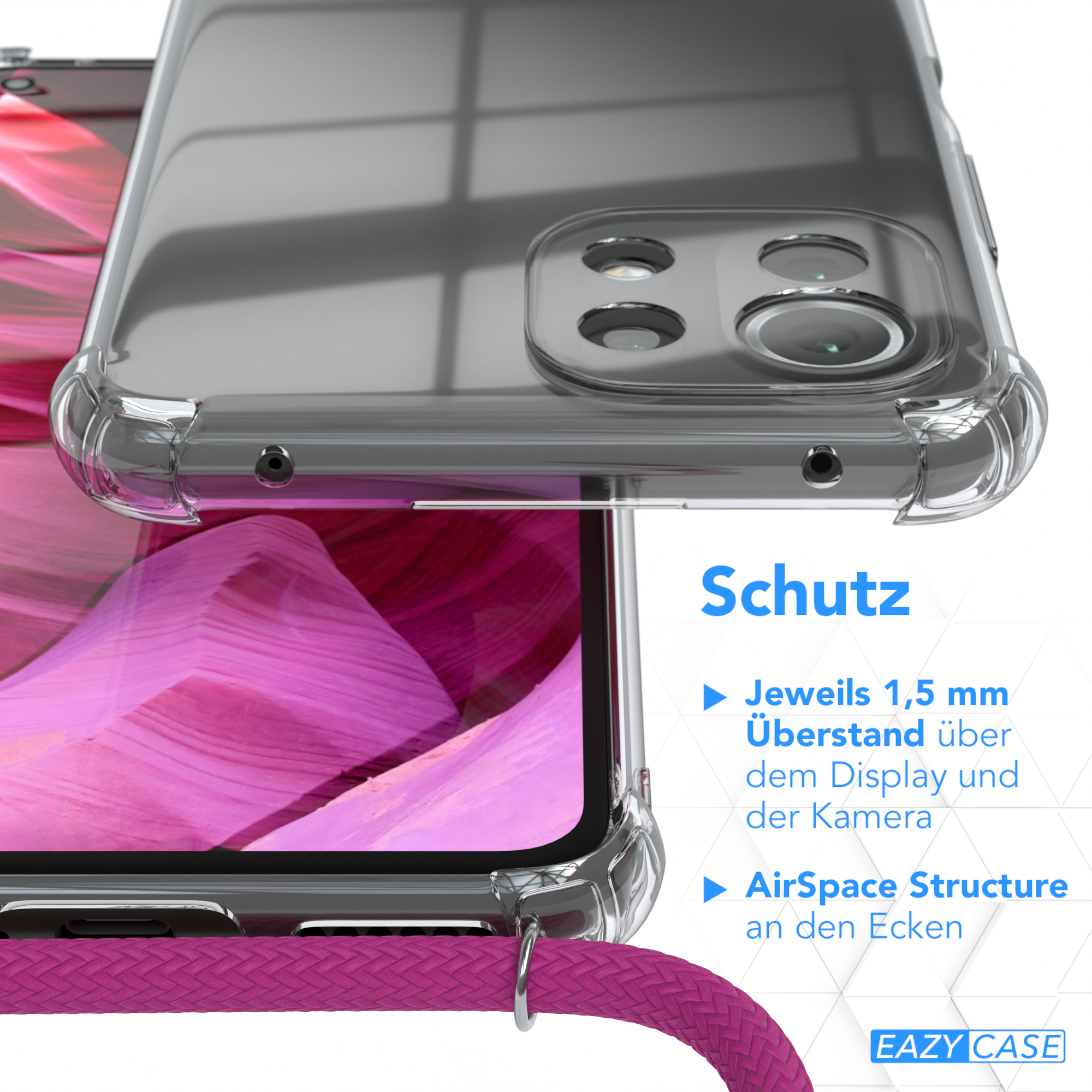 EAZY Xiaomi, Lite 11 Umhängetasche, CASE 11 normal, Clips 5G / Lite / Pink / NE, Mi Chain Silber 5G
