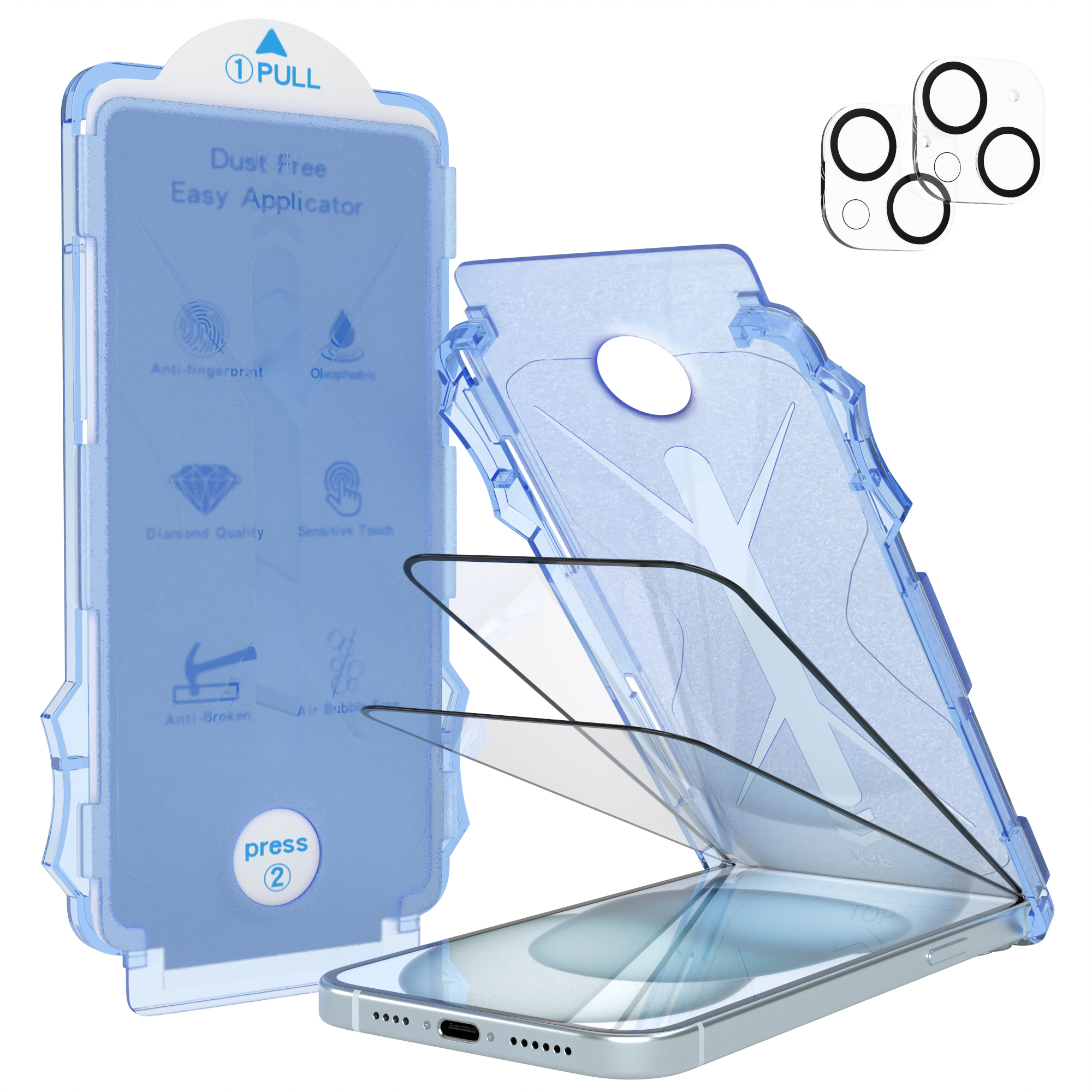 EAZY CASE 2x Screen Displayschutzglas(für Plus) iPhone Protector Apple 15 Magic