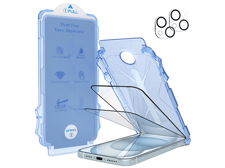 EAZY CASE 2x Magic Screen Protector Displayschutzglas(für Apple iPhone 15 Plus)