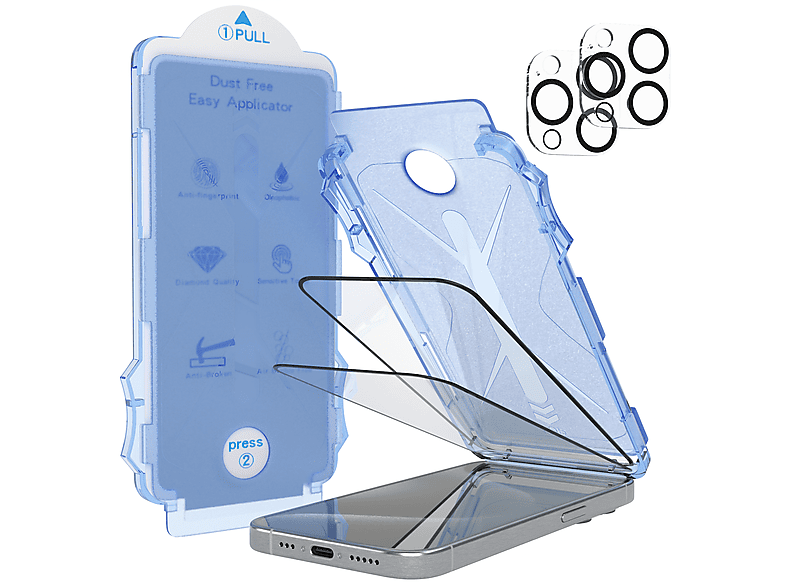 EAZY CASE 2x Magic Screen Protector Displayschutzglas(für Apple iPhone 15 Pro)
